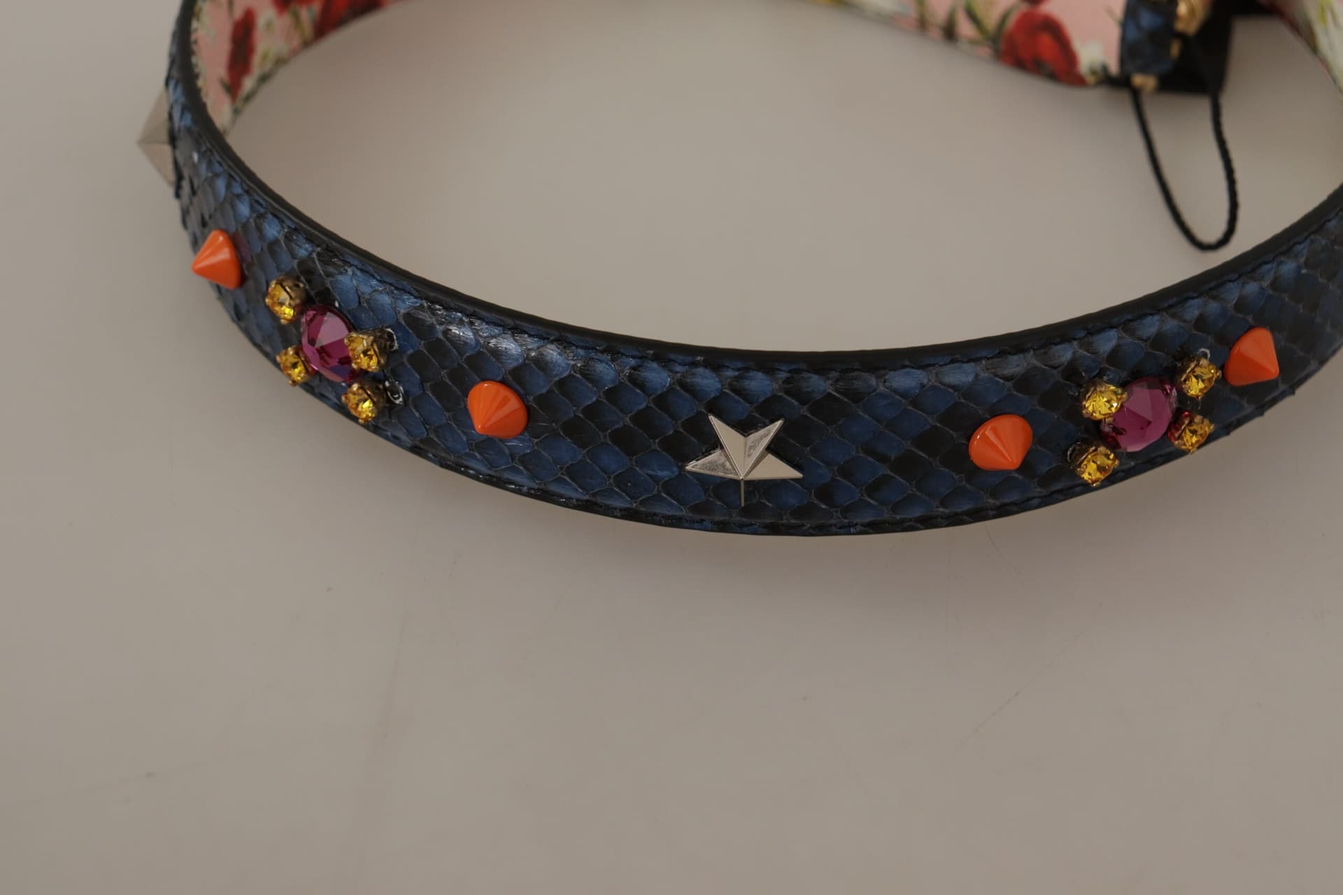 Dolce & Gabbana Blue Exotic Leather Crystals Reversible Shoulder Strap - 7