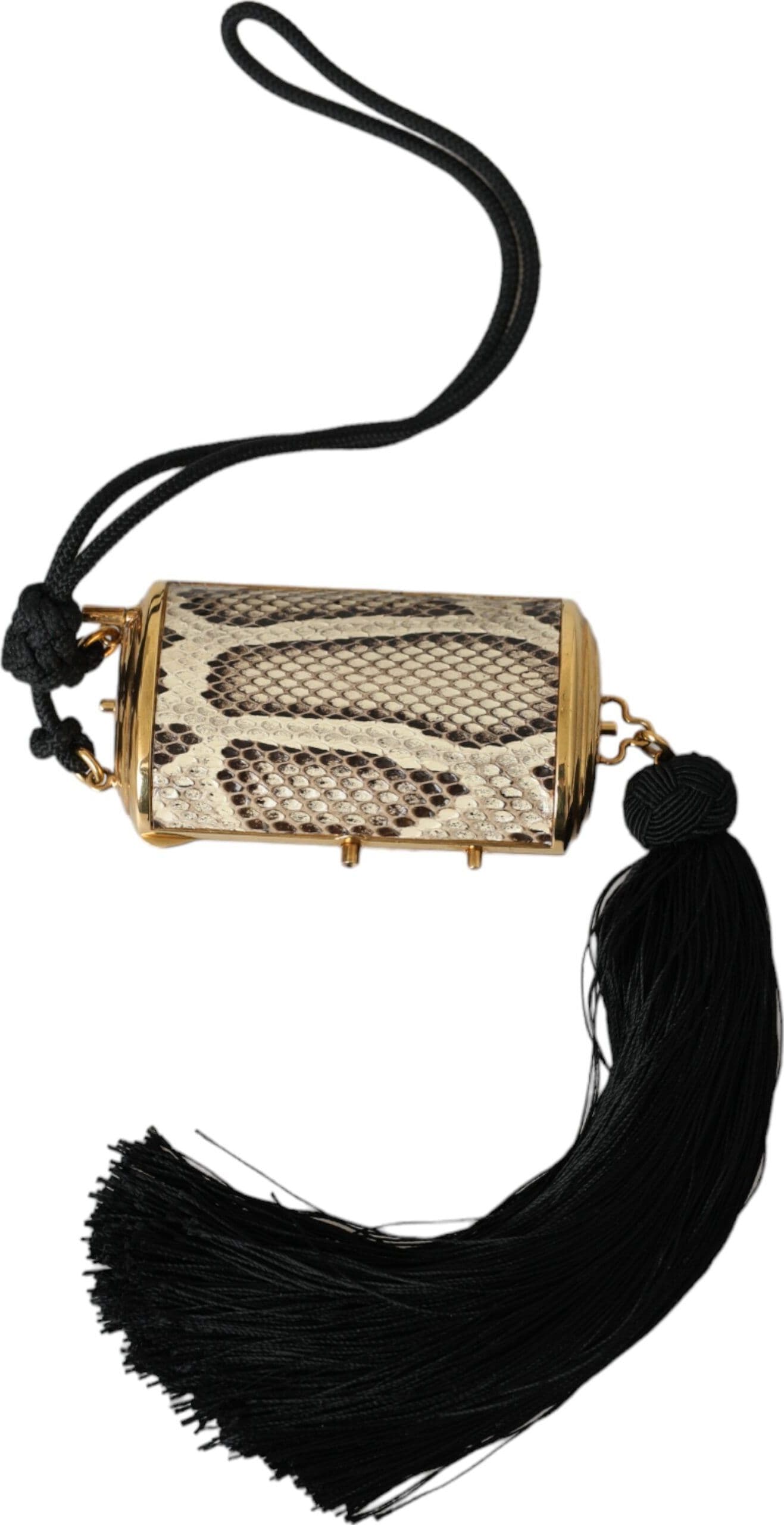 Dolce & Gabbana Beige Exotic Leather Mini Mirror Tassel Make Up Holder Bag - 2