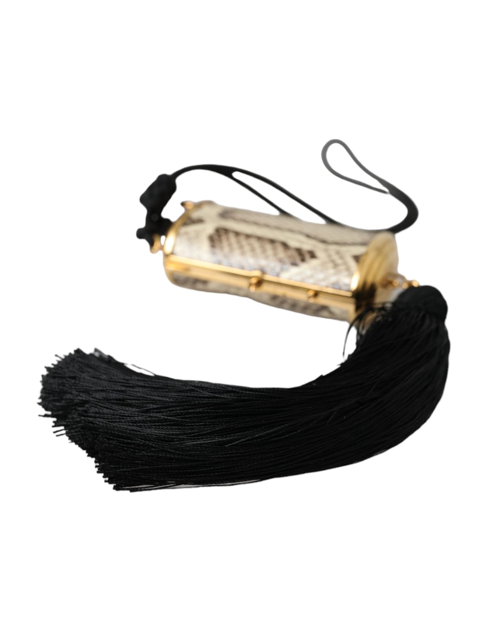 Dolce & Gabbana Beige Exotic Leather Mini Mirror Tassel Make Up Holder Bag - 3
