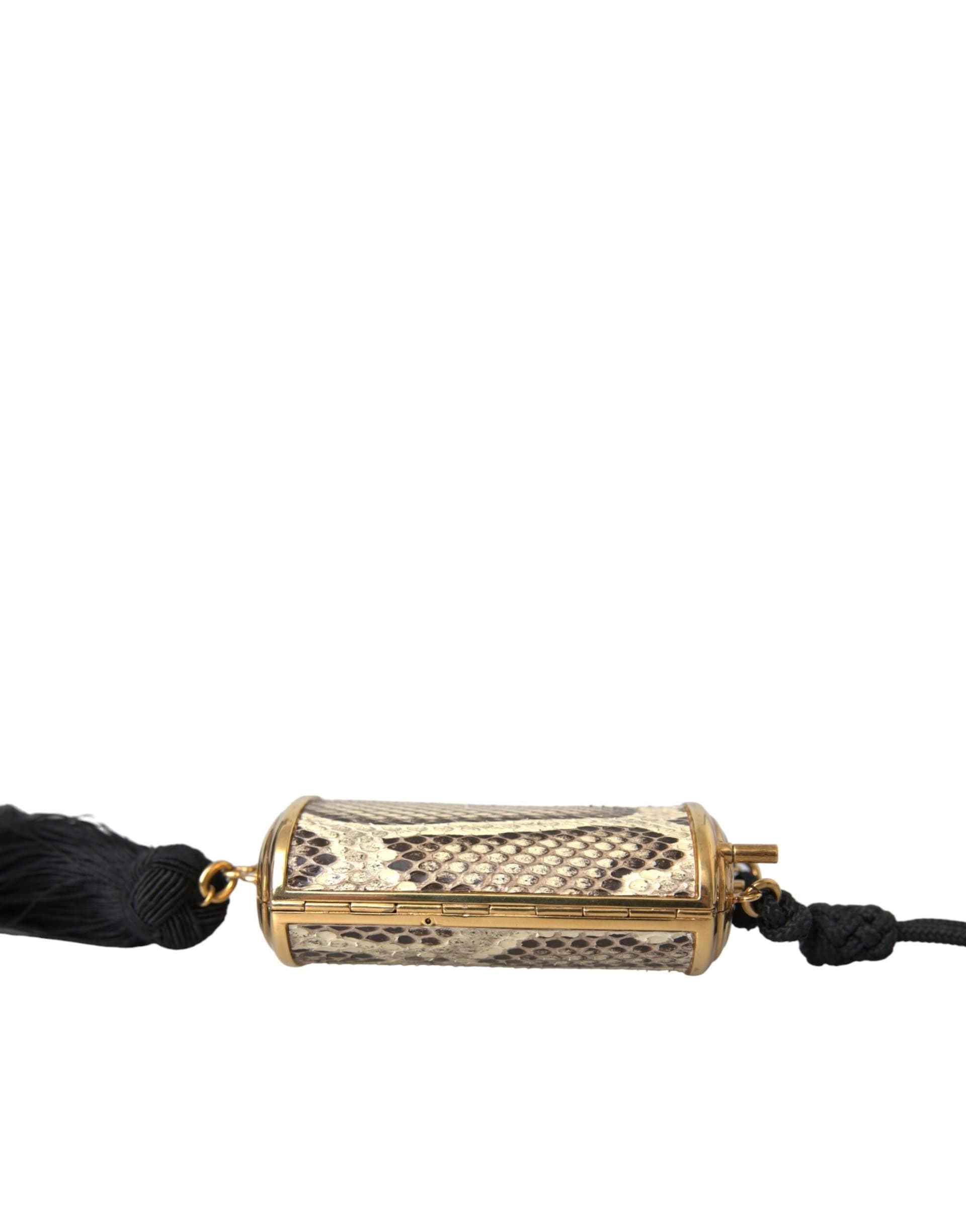 Dolce & Gabbana Beige Exotic Leather Mini Mirror Tassel Make Up Holder Bag - 4