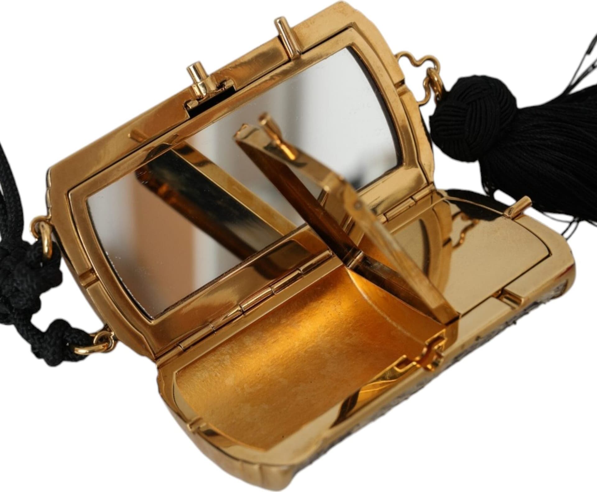 Dolce & Gabbana Beige Exotic Leather Mini Mirror Tassel Make Up Holder Bag - 7