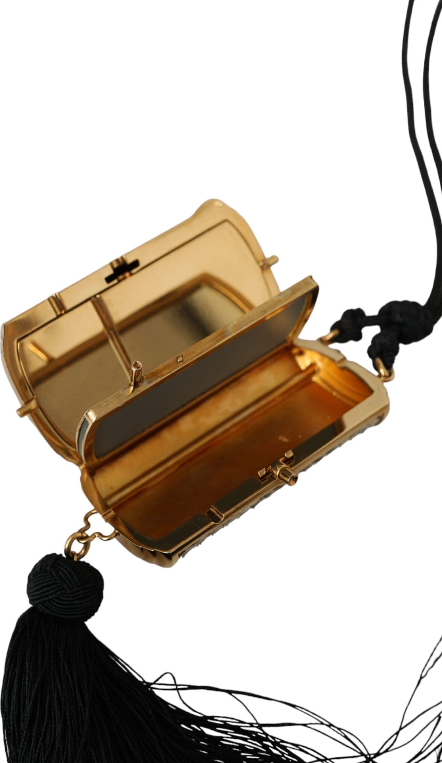 Dolce & Gabbana Beige Exotic Leather Mini Mirror Tassel Make Up Holder Bag - 8