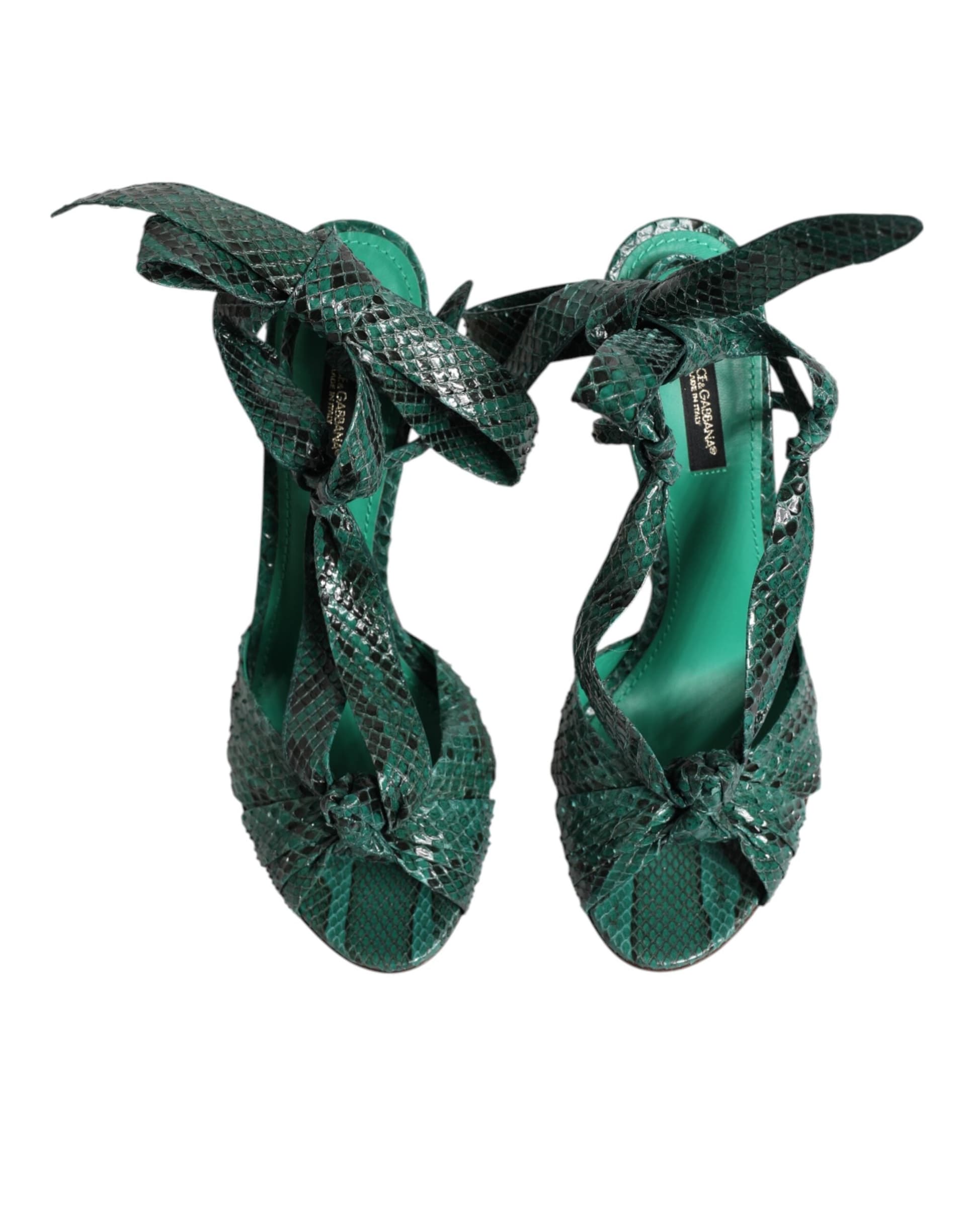 Dolce & Gabbana Green Python Leather Heels Sandals Shoes - 2