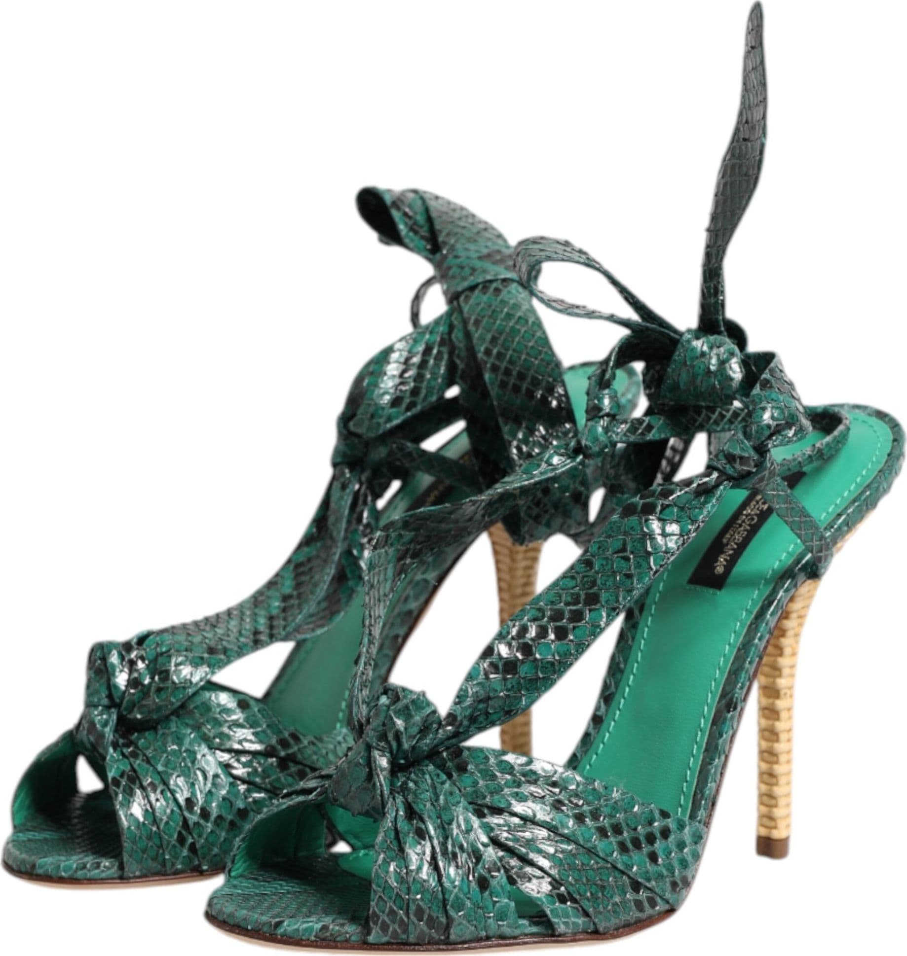Dolce & Gabbana Green Python Leather Heels Sandals Shoes - 3