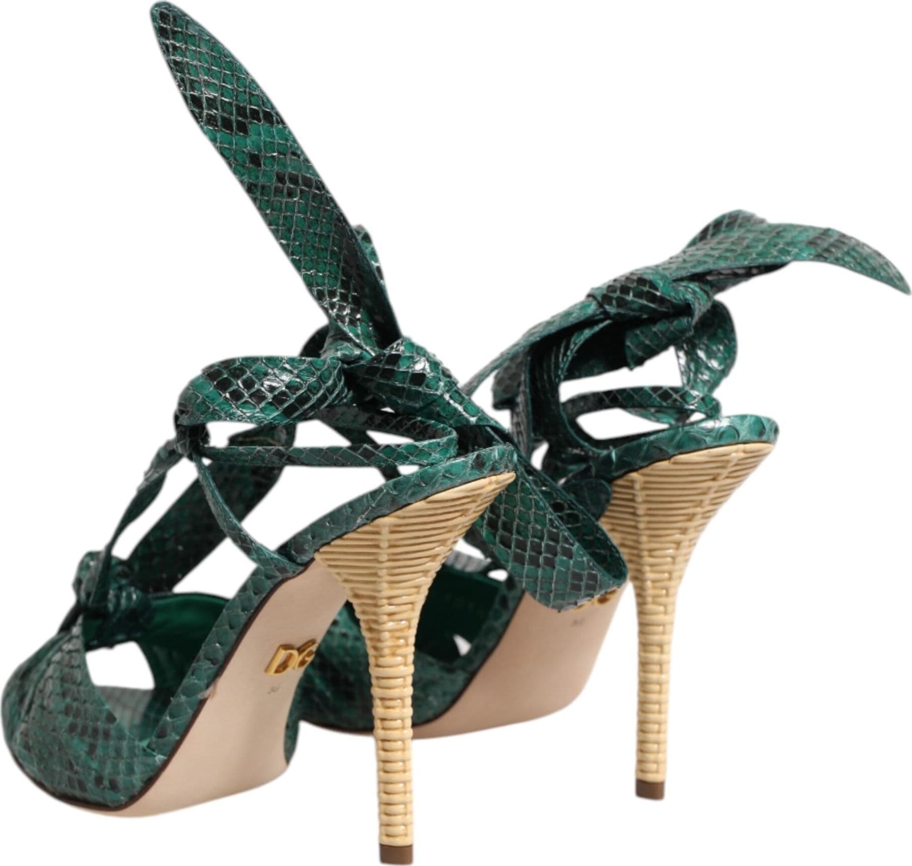 Dolce & Gabbana Green Python Leather Heels Sandals Shoes - 4