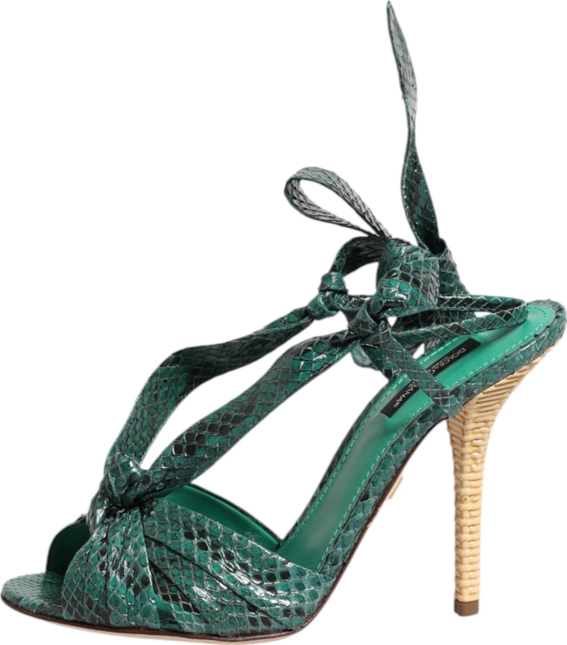 Dolce & Gabbana Green Python Leather Heels Sandals Shoes - 5