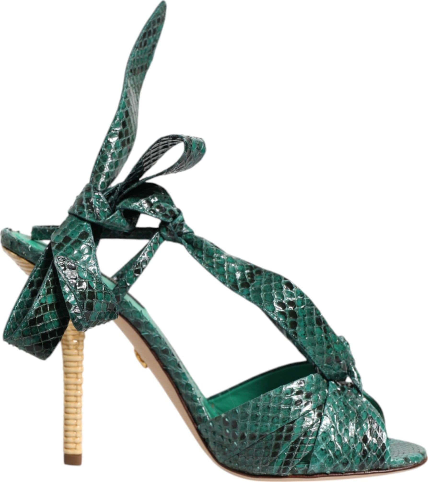 Dolce & Gabbana Green Python Leather Heels Sandals Shoes - 6
