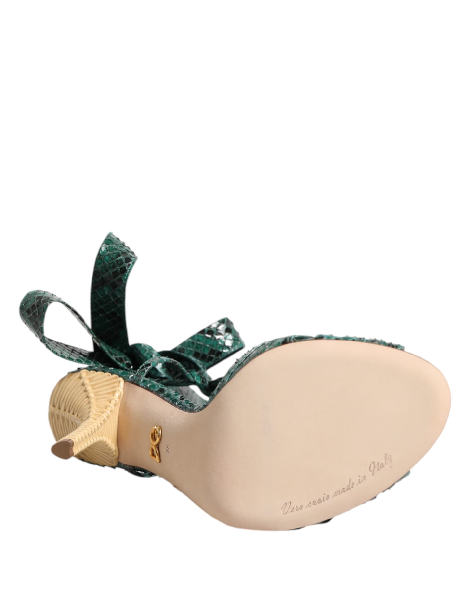 Dolce & Gabbana Green Python Leather Heels Sandals Shoes - 8