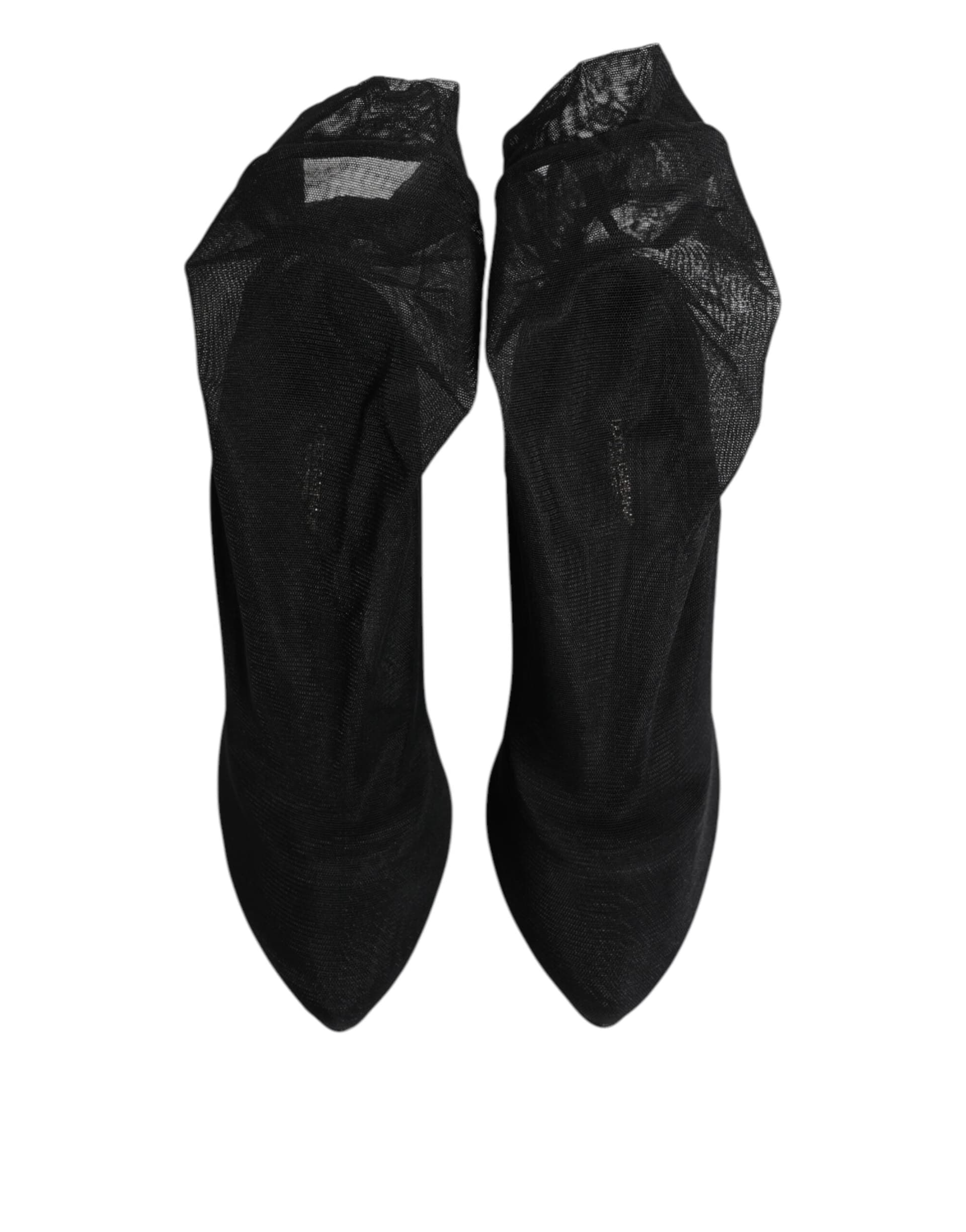 Dolce & Gabbana Black Silk Stretch Mesh Sock Boots Shoes - 2