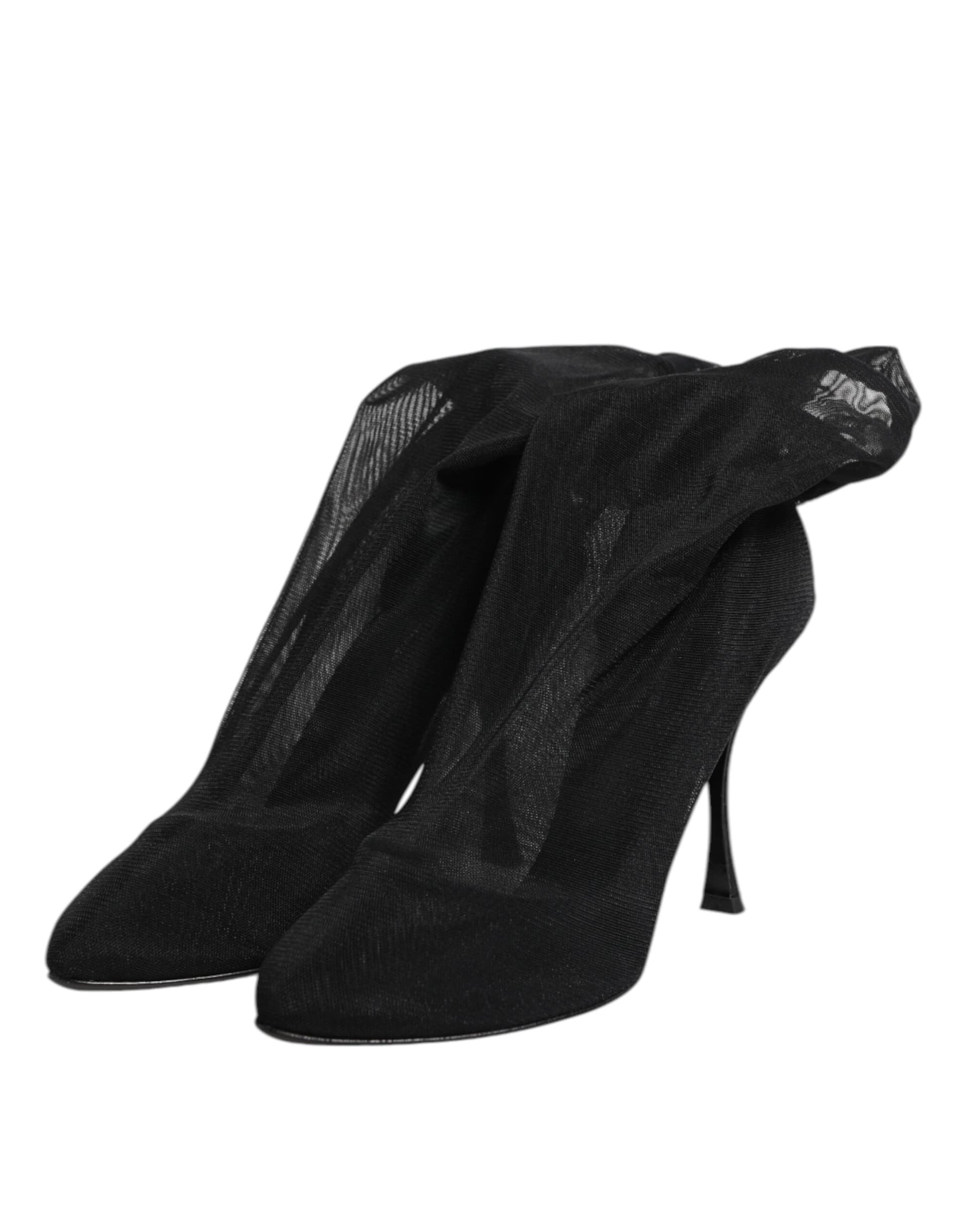 Dolce & Gabbana Black Silk Stretch Mesh Sock Boots Shoes - 3