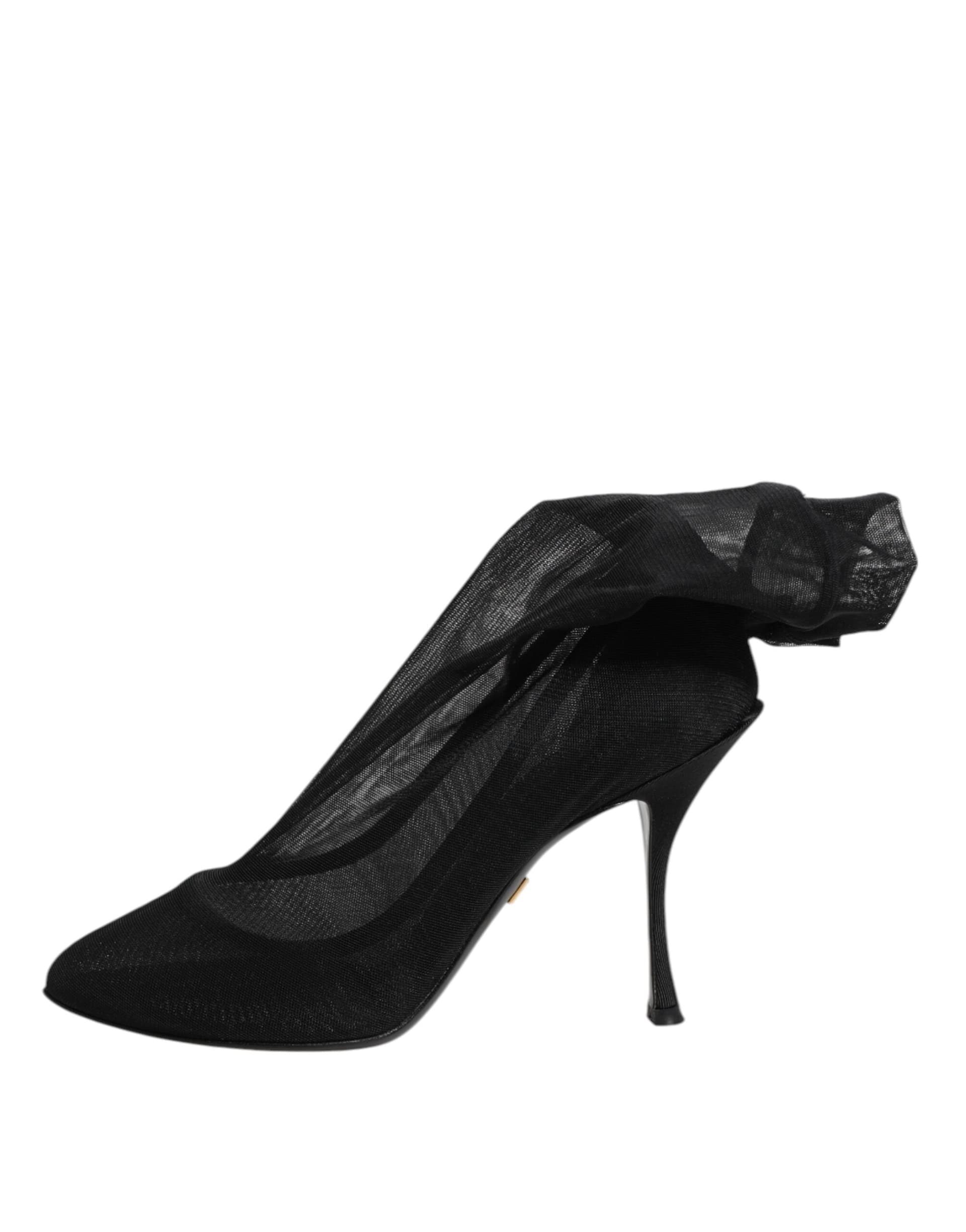 Dolce & Gabbana Black Silk Stretch Mesh Sock Boots Shoes - 5