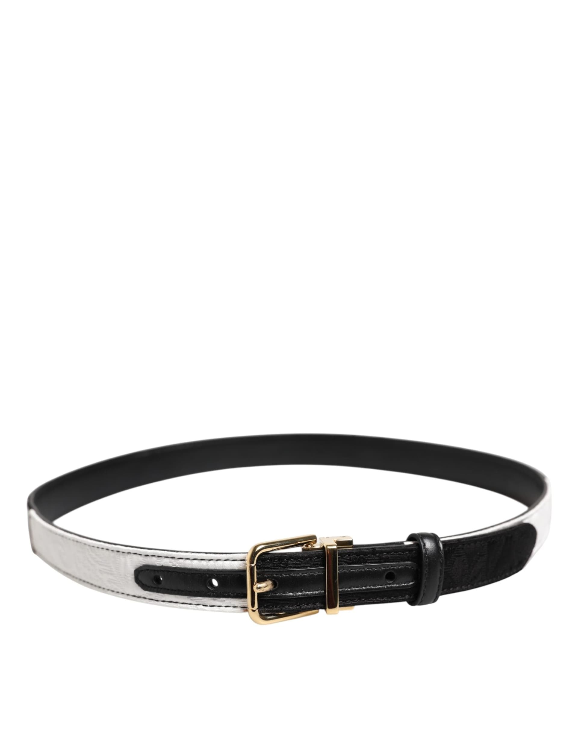 Dolce & Gabbana Black White Patchwork Gold Metal Buckle Belt - 3