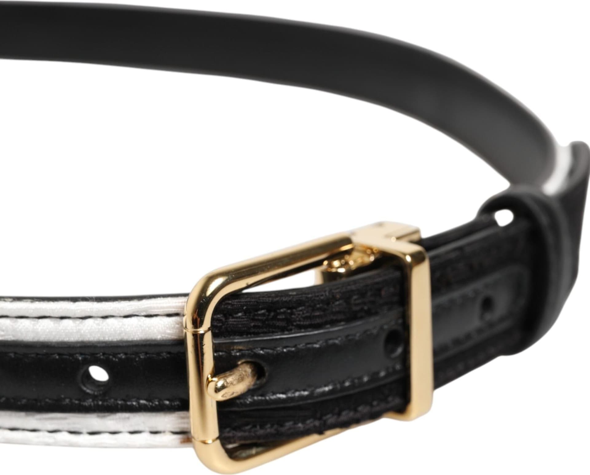 Dolce & Gabbana Black White Patchwork Gold Metal Buckle Belt - 4