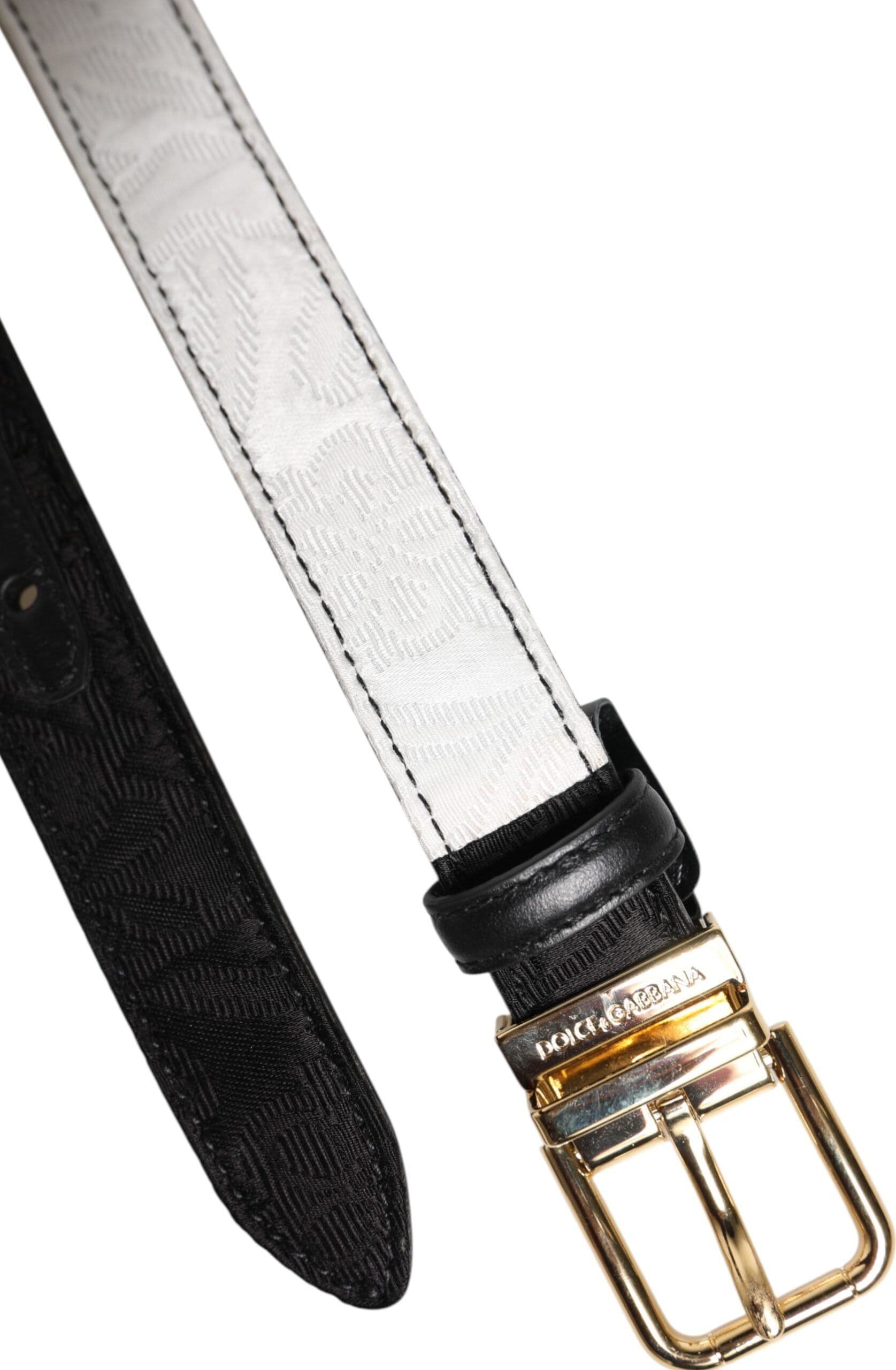 Dolce & Gabbana Black White Patchwork Gold Metal Buckle Belt - 5