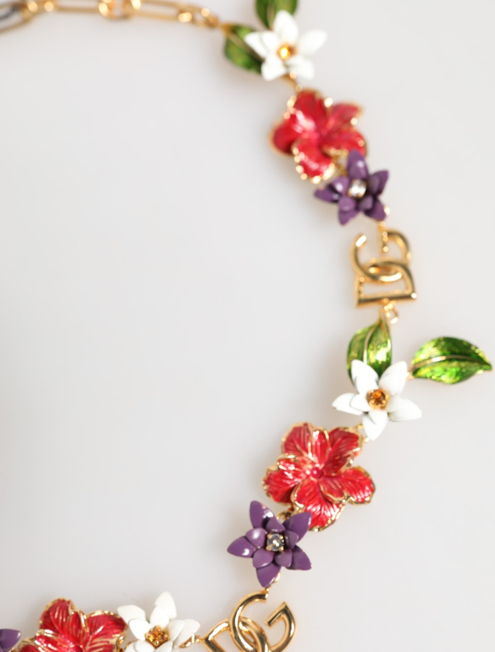 Dolce & Gabbana Gold Brass Logo Detail Floral Fashion Jewelry Necklace - 3
