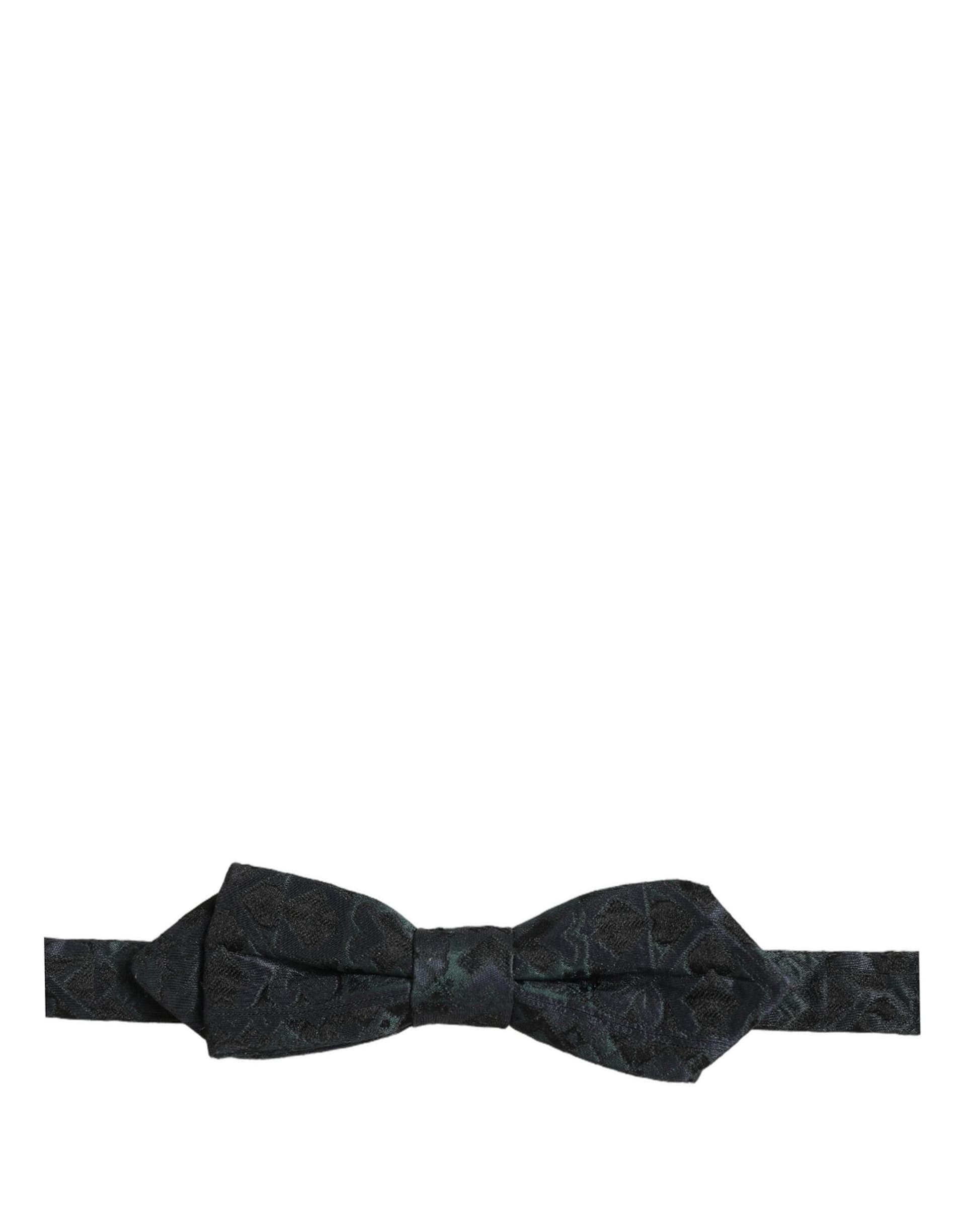 Dolce & Gabbana Men Black Green Paisley Adjustable Neck Papillon Bow Tie - 3