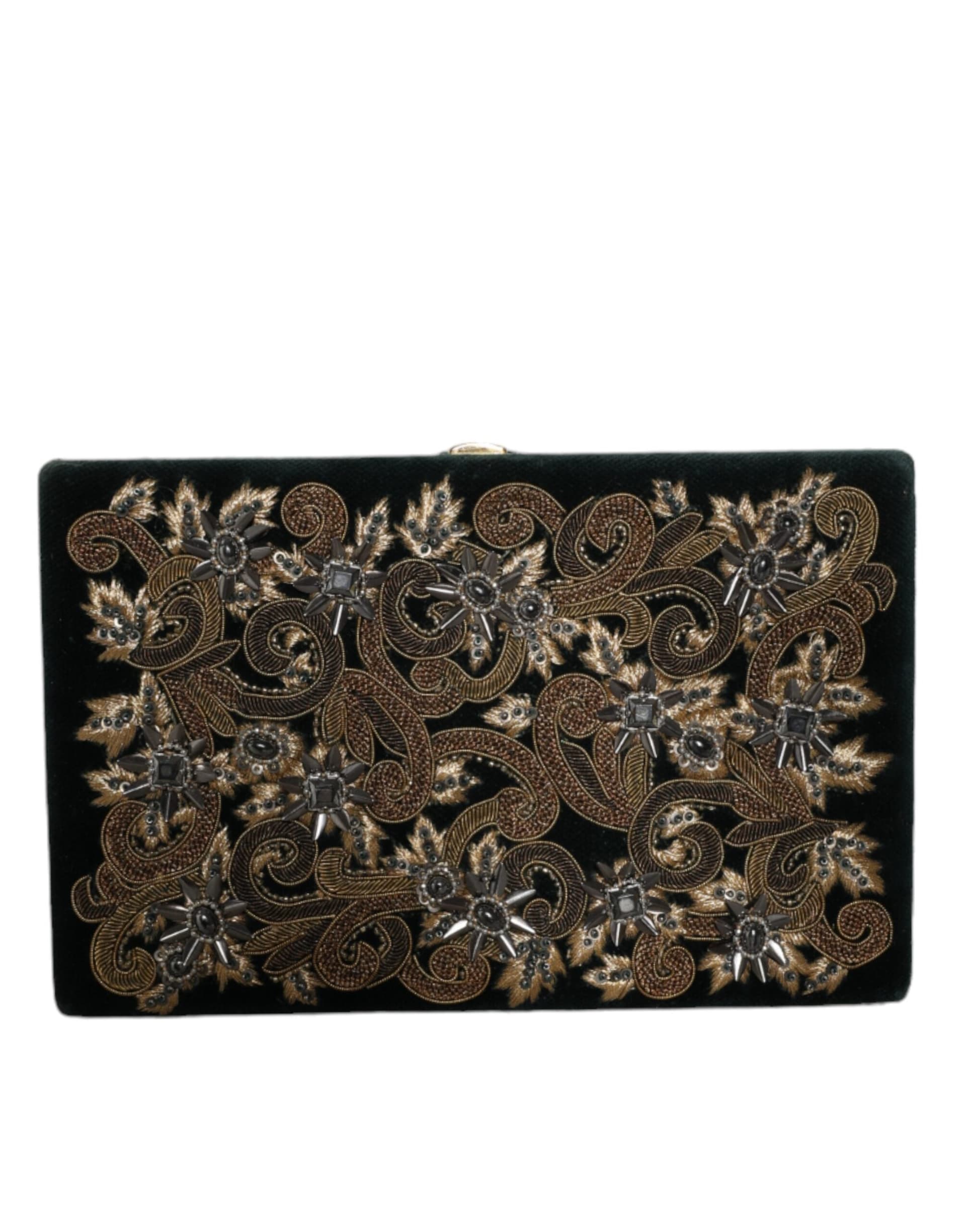 Dolce & Gabbana Black Velvet Gold Frame Clutch Evening Party Purse Bag - 2