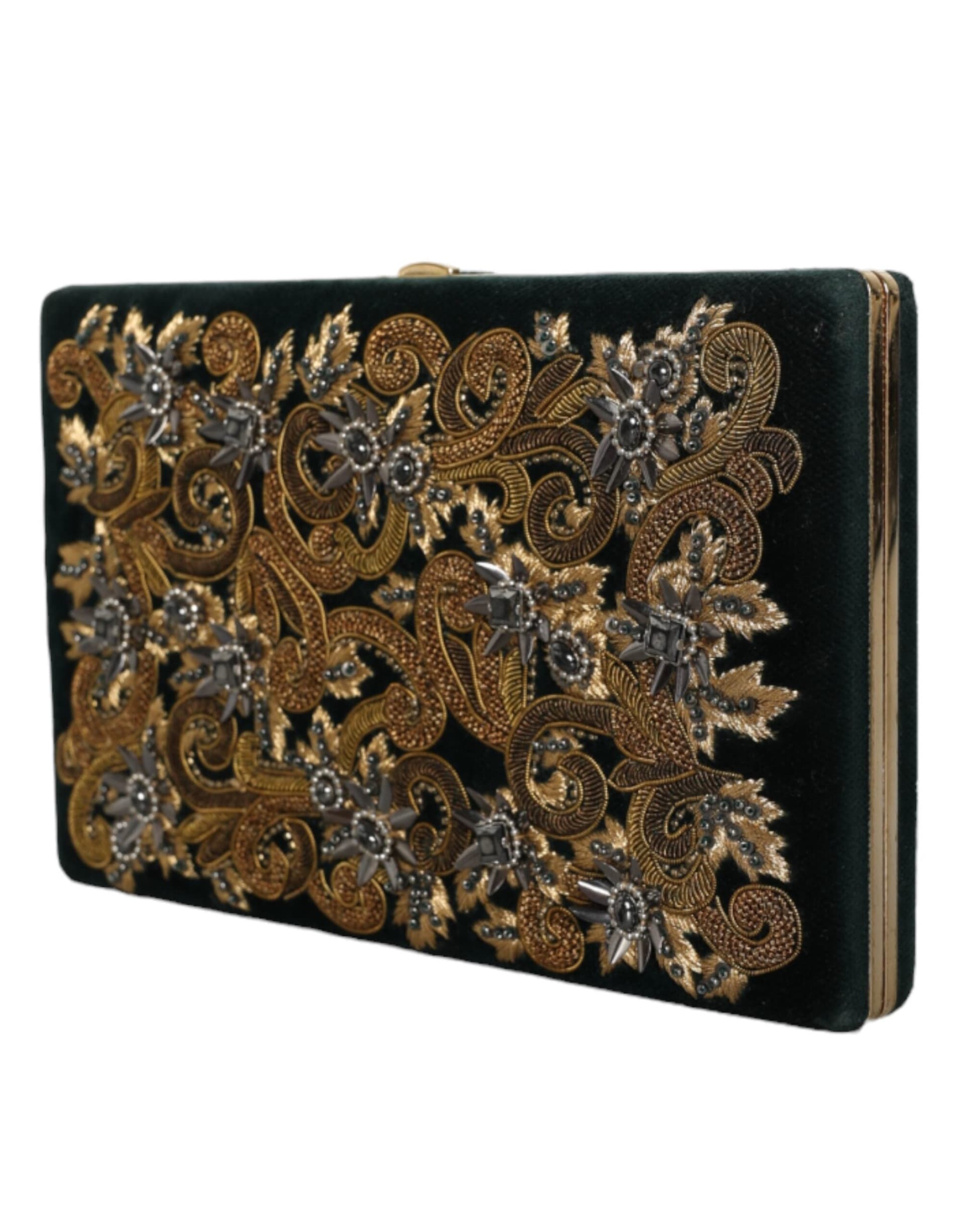 Dolce & Gabbana Black Velvet Gold Frame Clutch Evening Party Purse Bag - 3