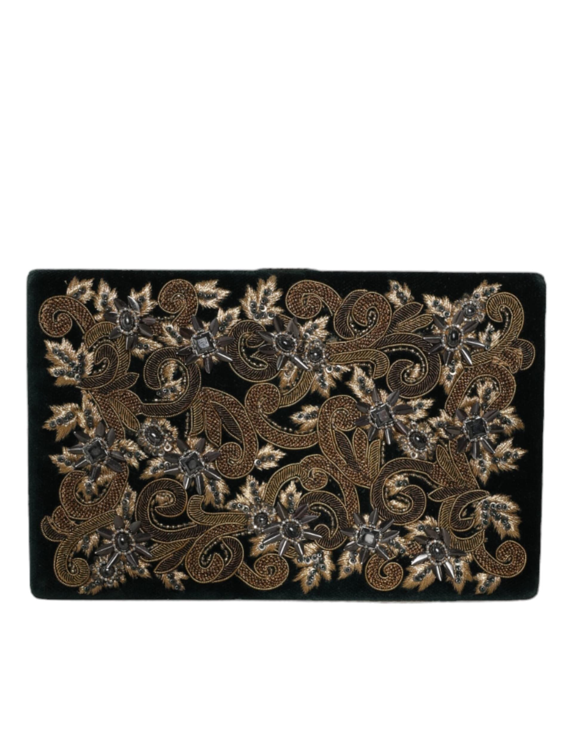Dolce & Gabbana Black Velvet Gold Frame Clutch Evening Party Purse Bag - 4