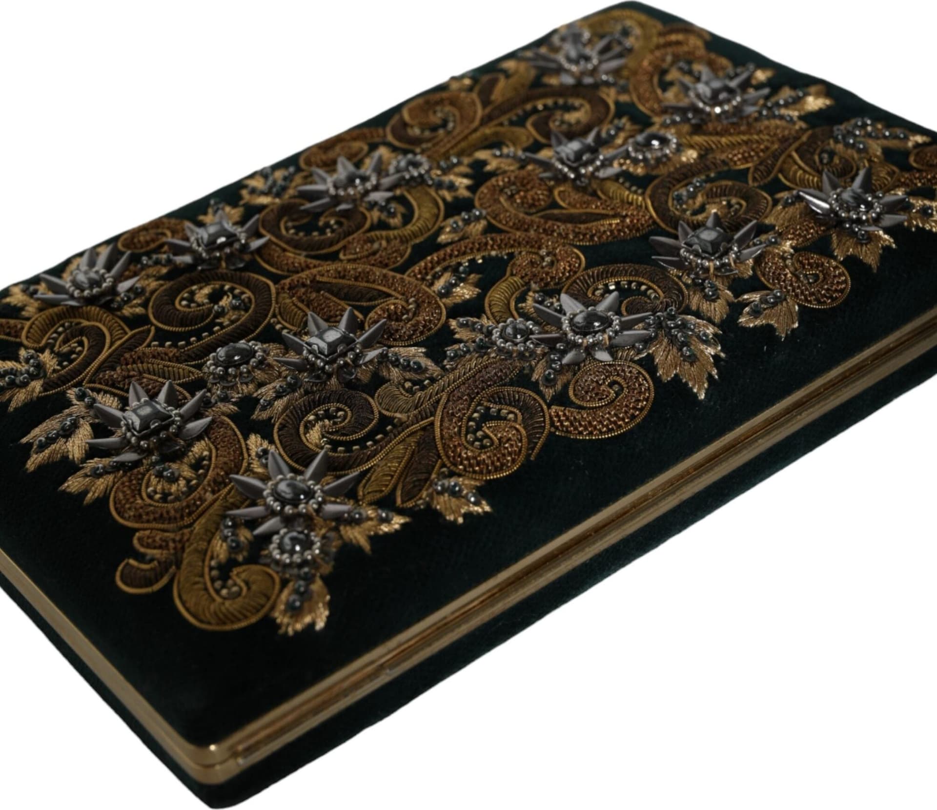 Dolce & Gabbana Black Velvet Gold Frame Clutch Evening Party Purse Bag - 7