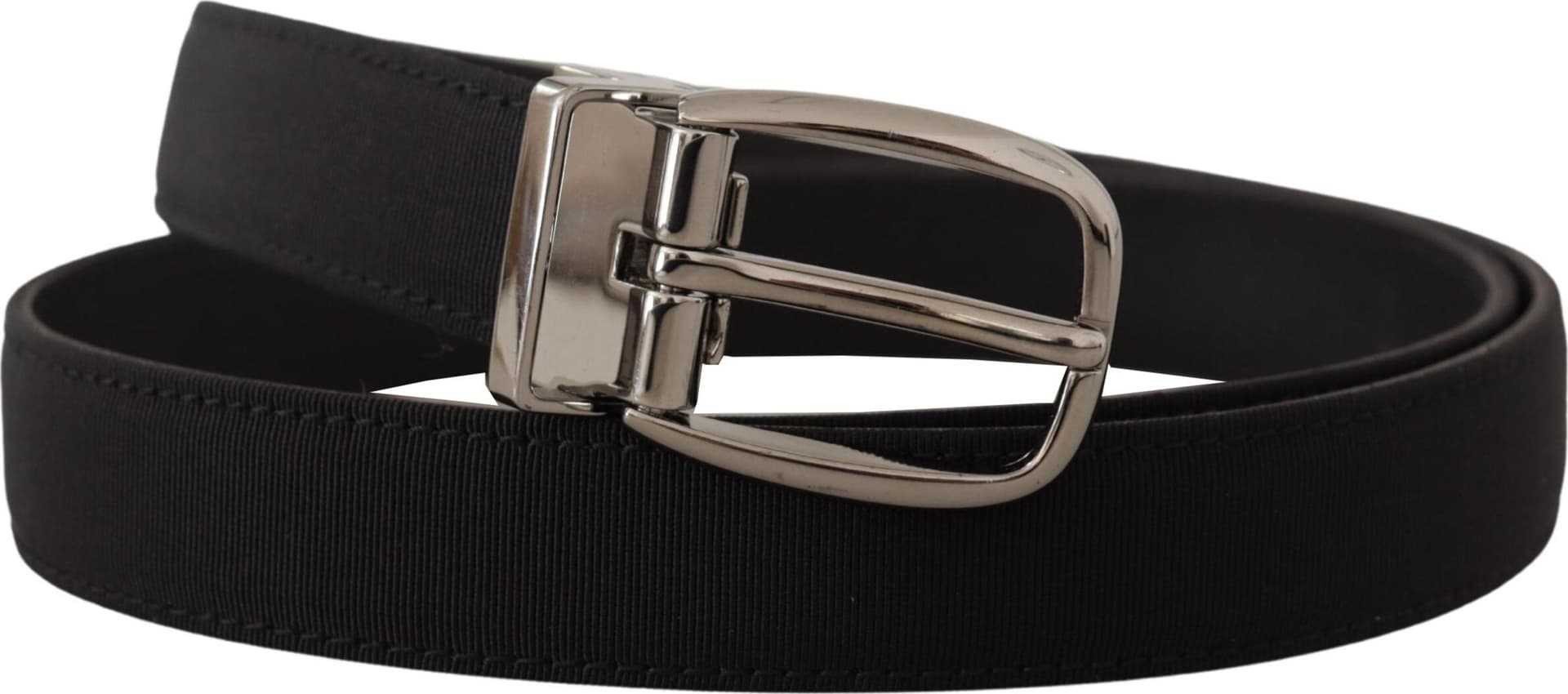 Dolce & Gabbana Black Grosgrain Leather Silver Logo Buckle Belt - 2
