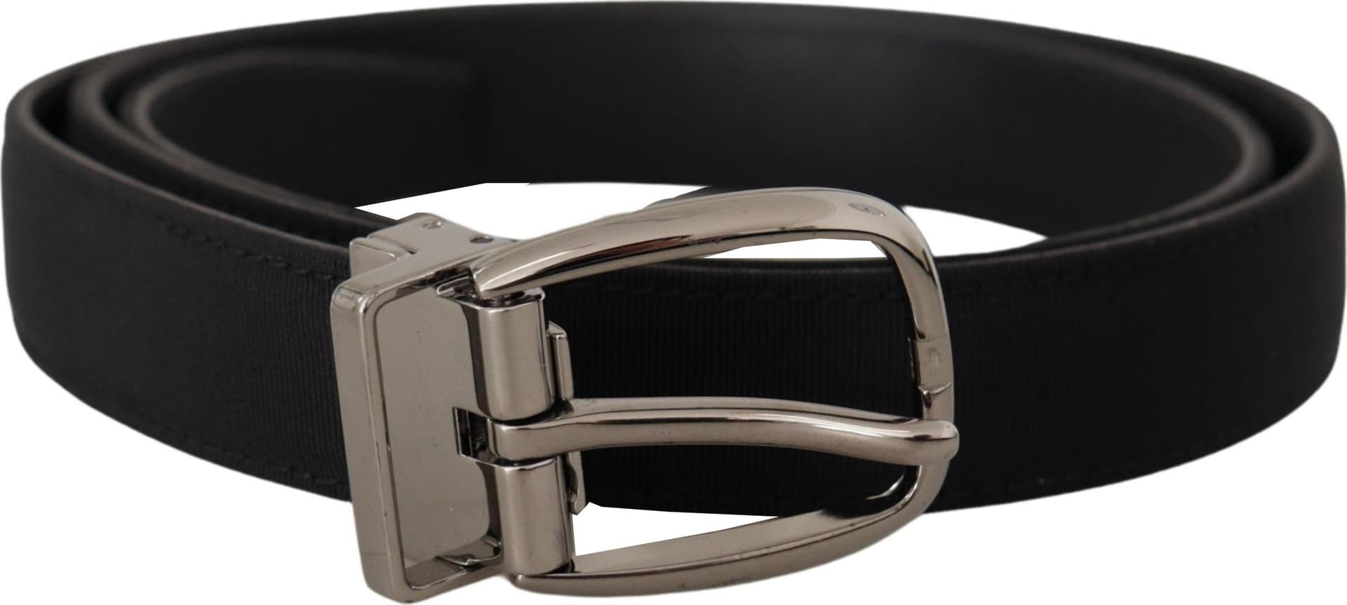 Dolce & Gabbana Black Grosgrain Leather Silver Logo Buckle Belt - 3