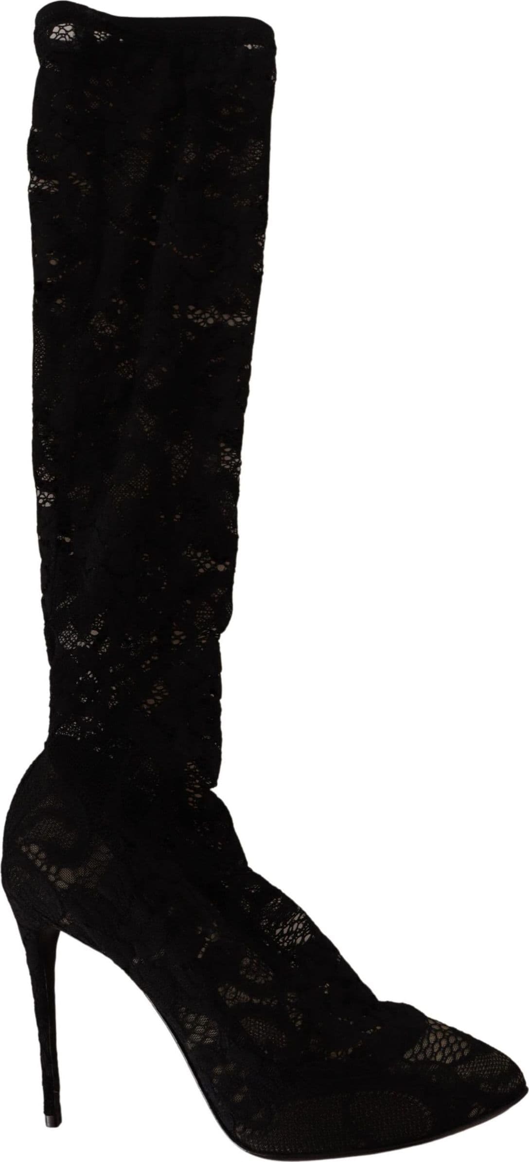 Dolce & Gabbana Black Stretch Socks Taormina Lace Boots Shoes - 6