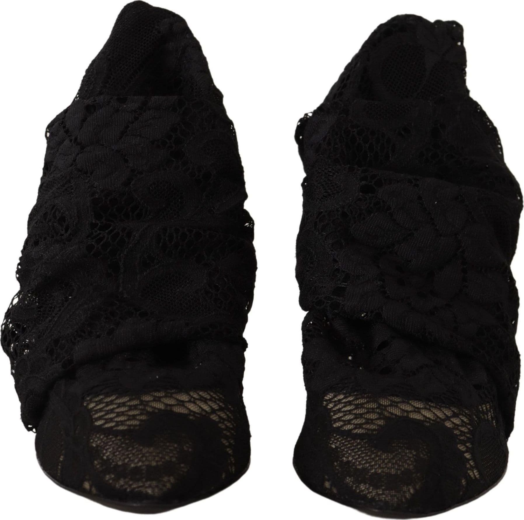 Dolce & Gabbana Black Stretch Socks Taormina Lace Boots Shoes - 8
