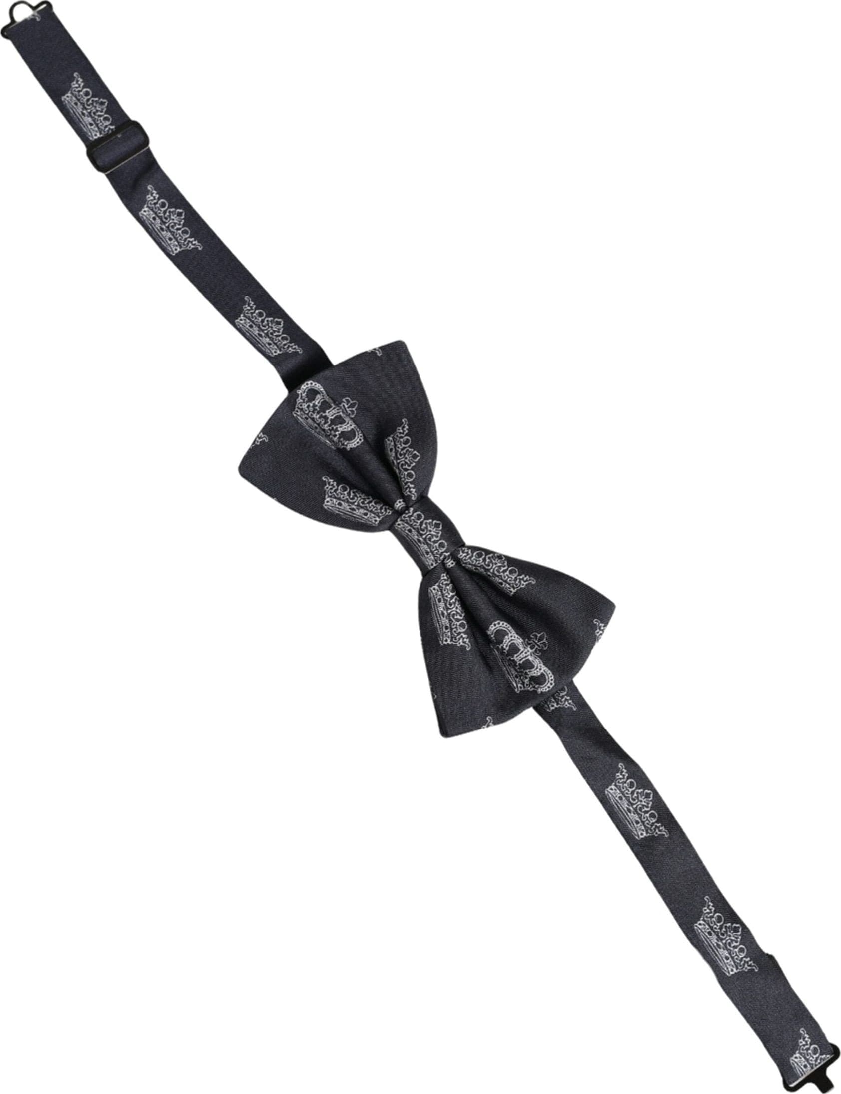 Dolce & Gabbana Men Black Crown Silk Adjustable Neck Papillon Bow Tie - 2