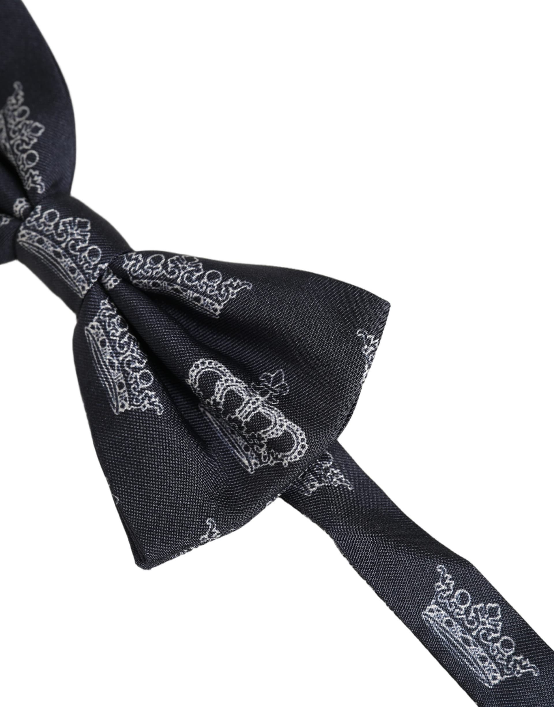 Dolce & Gabbana Men Black Crown Silk Adjustable Neck Papillon Bow Tie - 3