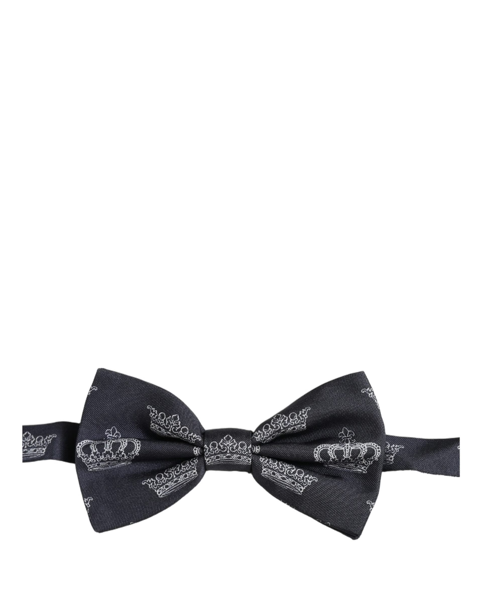 Dolce & Gabbana Men Black Crown Silk Adjustable Neck Papillon Bow Tie - 4