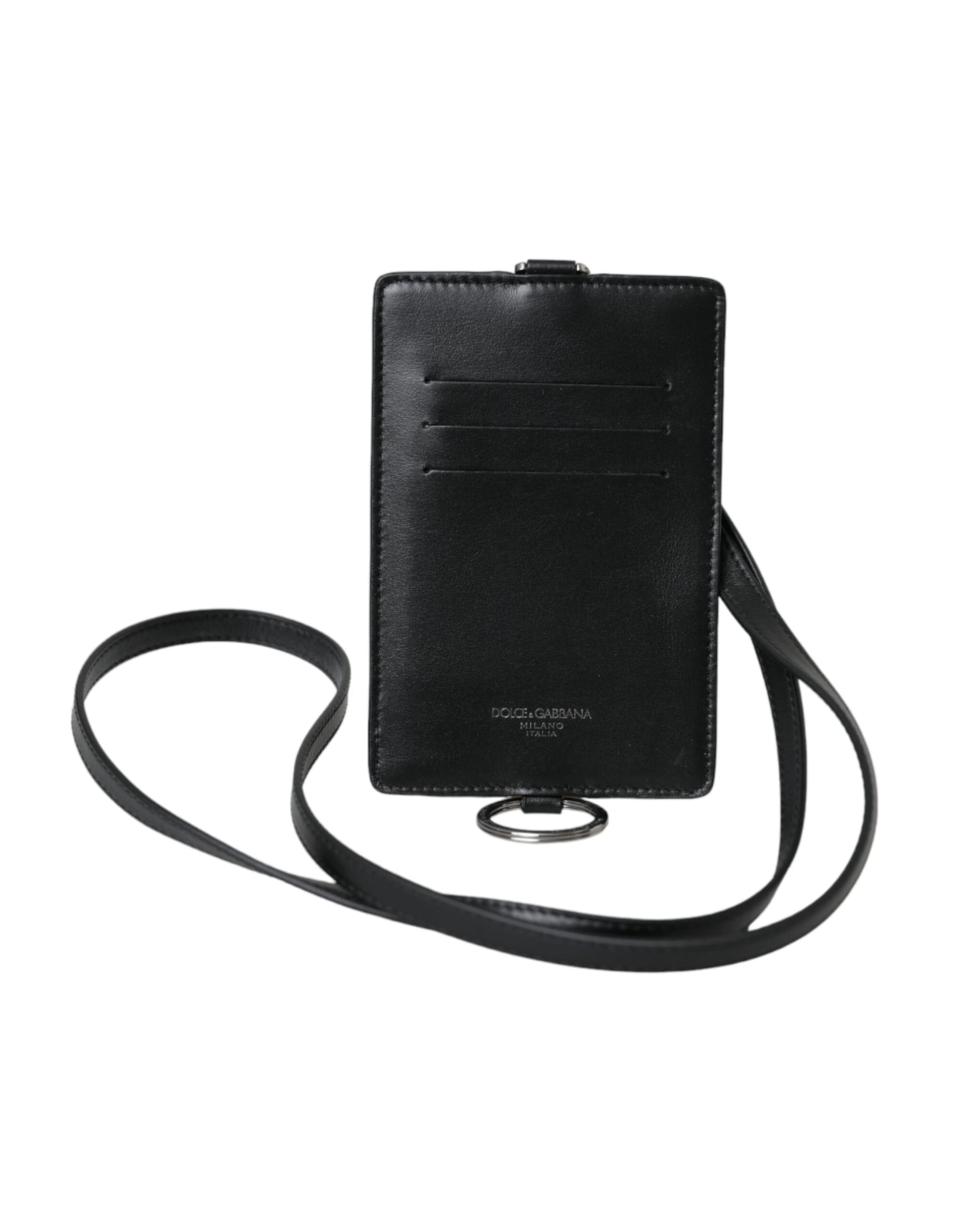 Dolce & Gabbana Black Calf Leather Lanyard Logo Card Holder Men Wallet - 2