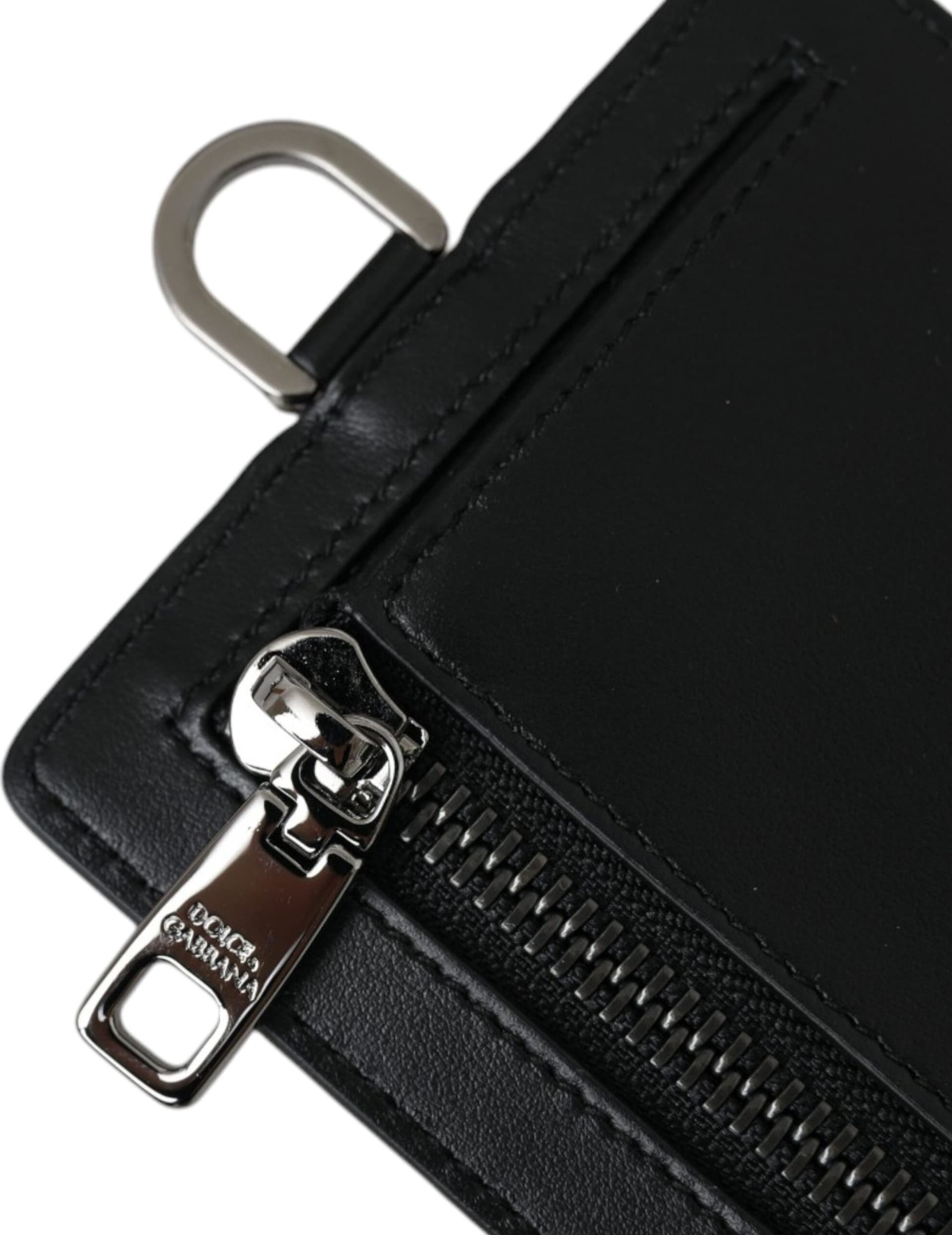 Dolce & Gabbana Black Calf Leather Lanyard Logo Card Holder Men Wallet - 5