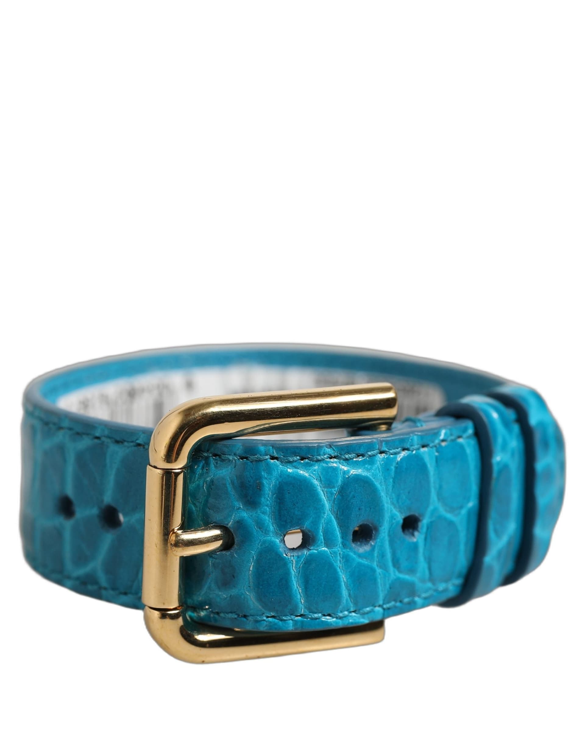 Dolce & Gabbana Blue Embossed Leather Gold Buckle Belt Strap Bracelet - 2