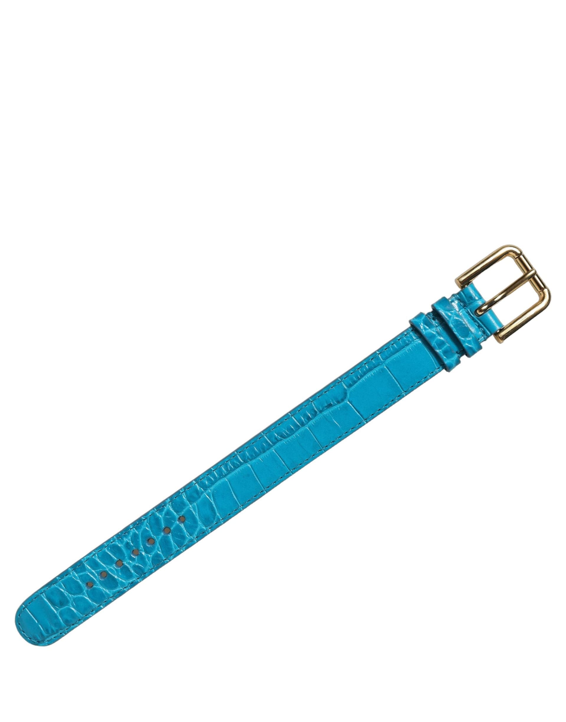 Dolce & Gabbana Blue Embossed Leather Gold Buckle Belt Strap Bracelet - 3