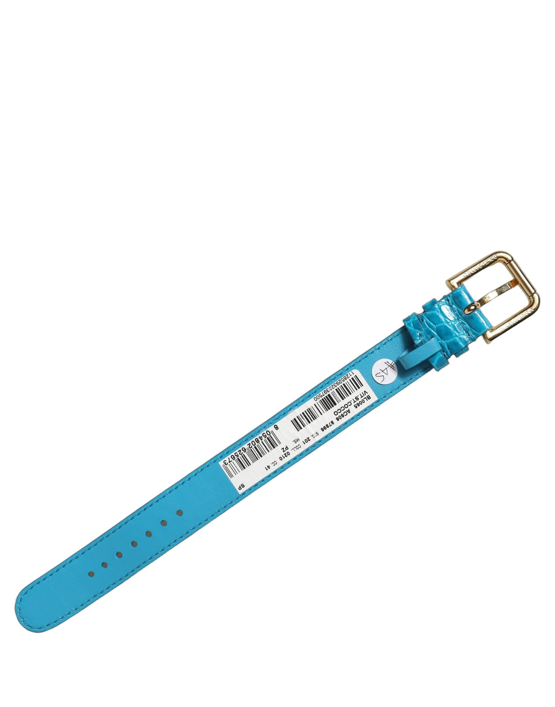 Dolce & Gabbana Blue Embossed Leather Gold Buckle Belt Strap Bracelet - 4