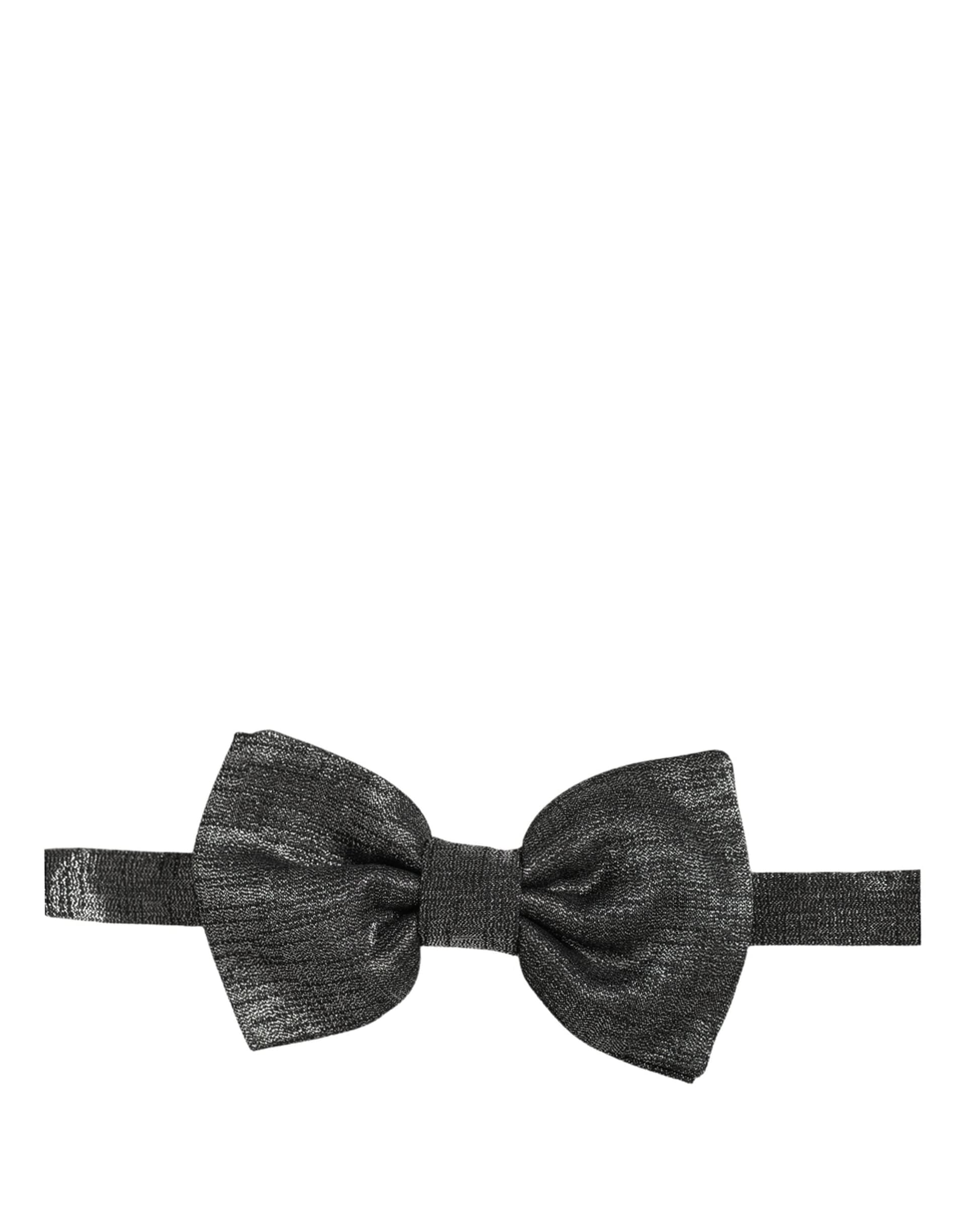 Dolce & Gabbana Men Metallic Black Silk Adjustable Neck Papillon Bow Tie - 2