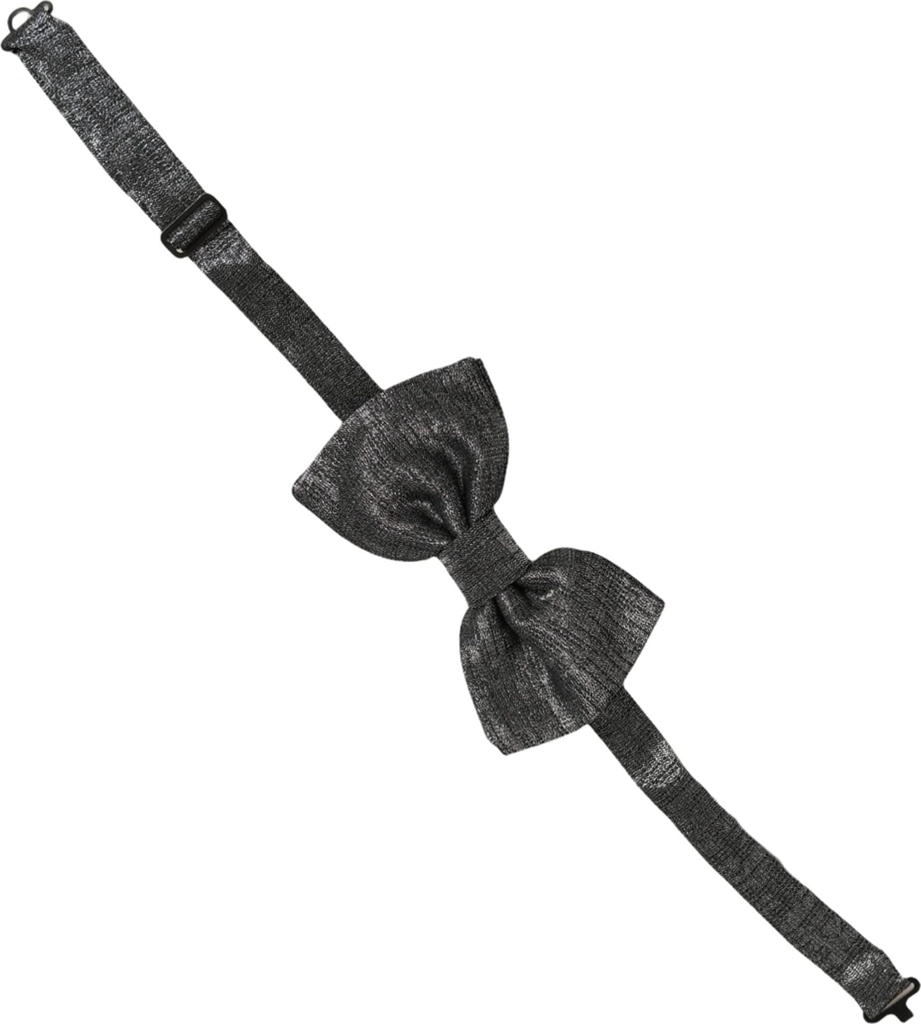 Dolce & Gabbana Men Metallic Black Silk Adjustable Neck Papillon Bow Tie - 3