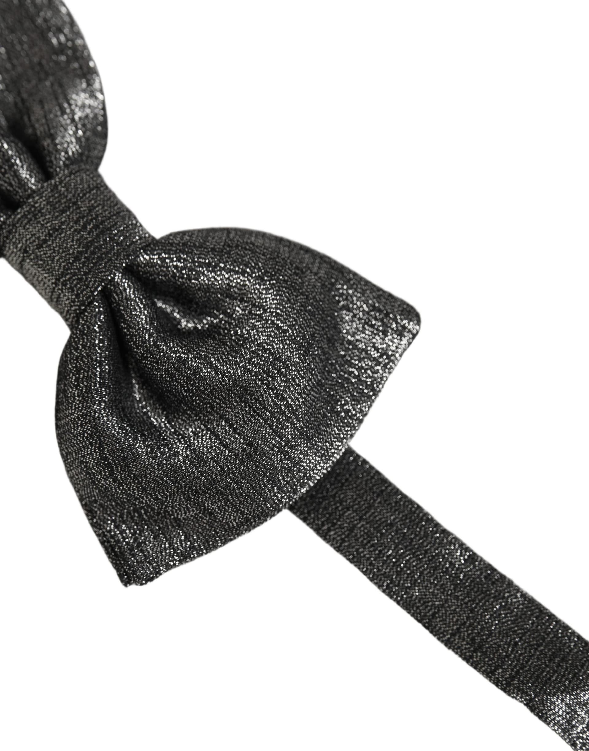 Dolce & Gabbana Men Metallic Black Silk Adjustable Neck Papillon Bow Tie - 4
