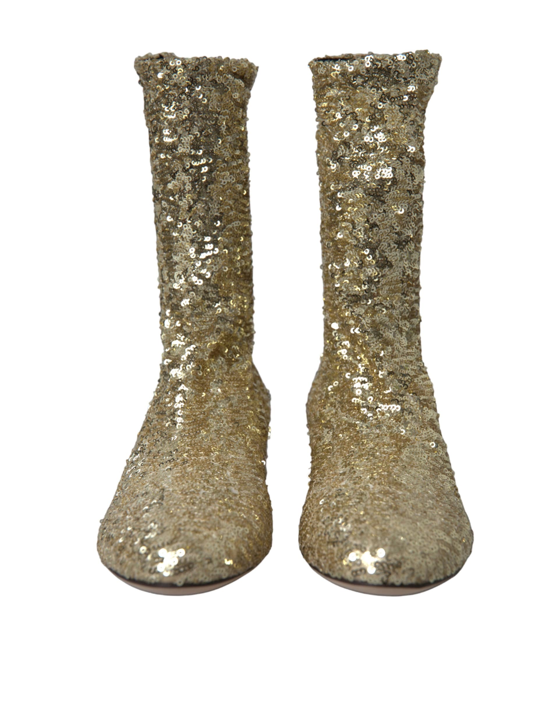 Dolce & Gabbana Gold Sequined Short Boots Stretch Shoes - 2