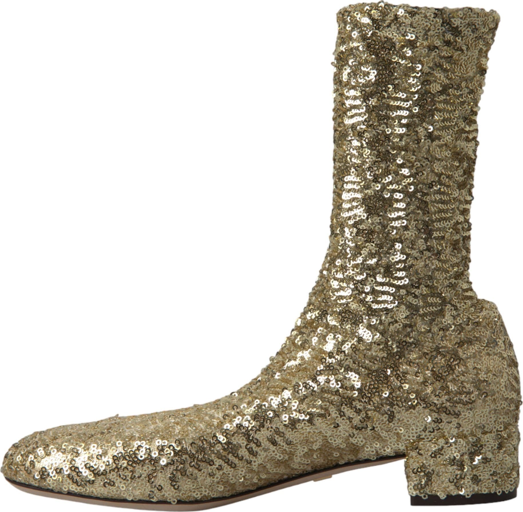 Dolce & Gabbana Gold Sequined Short Boots Stretch Shoes - 5
