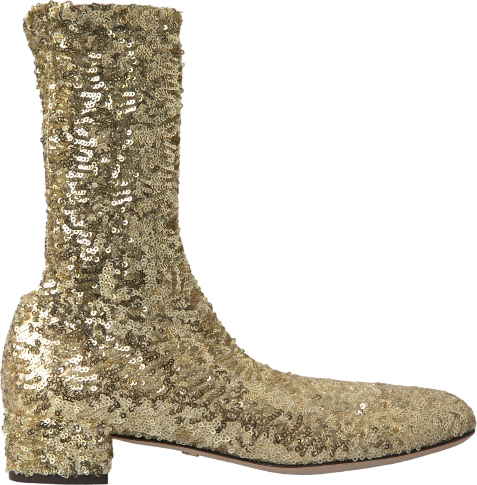 Dolce & Gabbana Gold Sequined Short Boots Stretch Shoes - 6