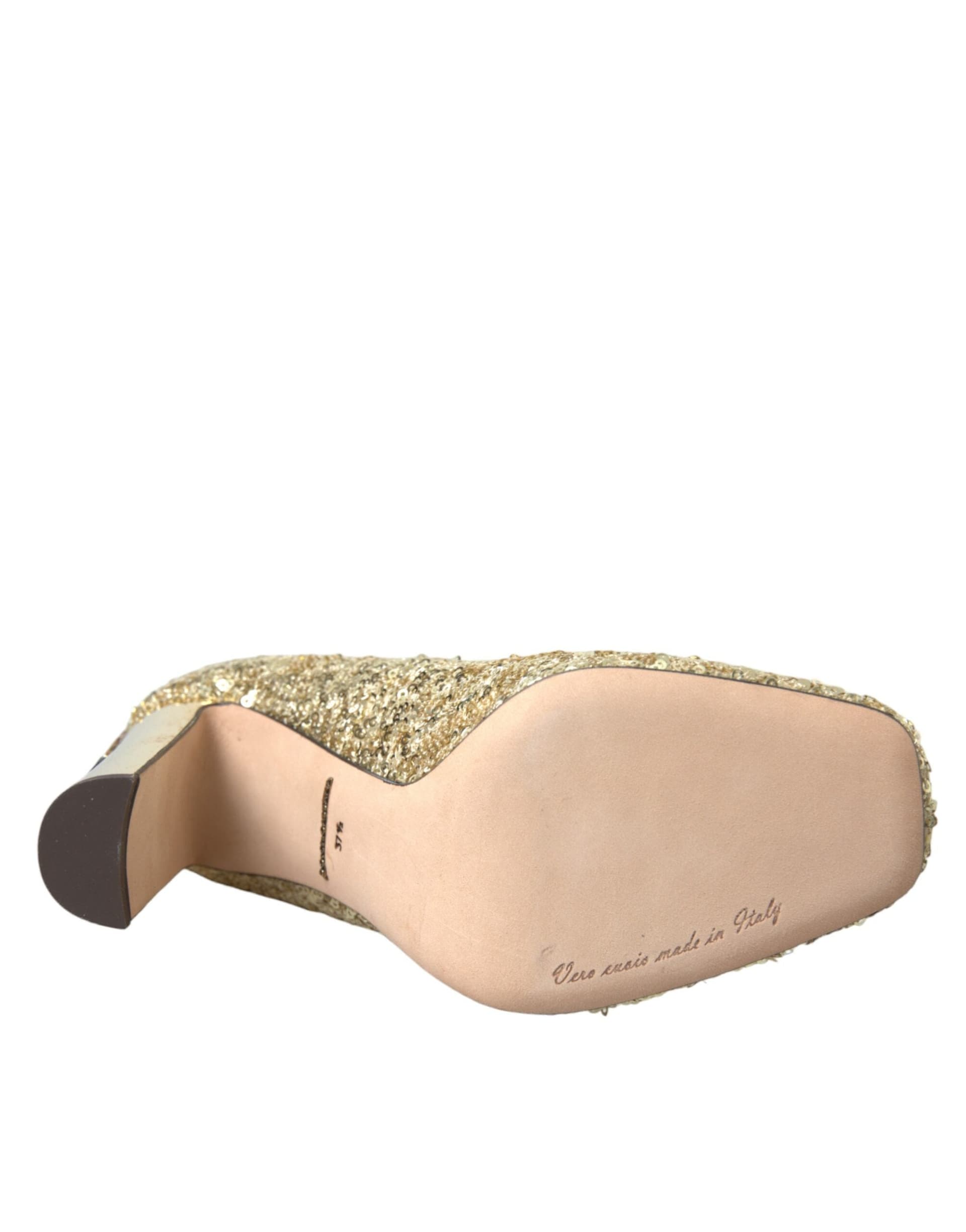 Dolce & Gabbana Gold Sequin Crystal Heels Pumps Shoes - 6