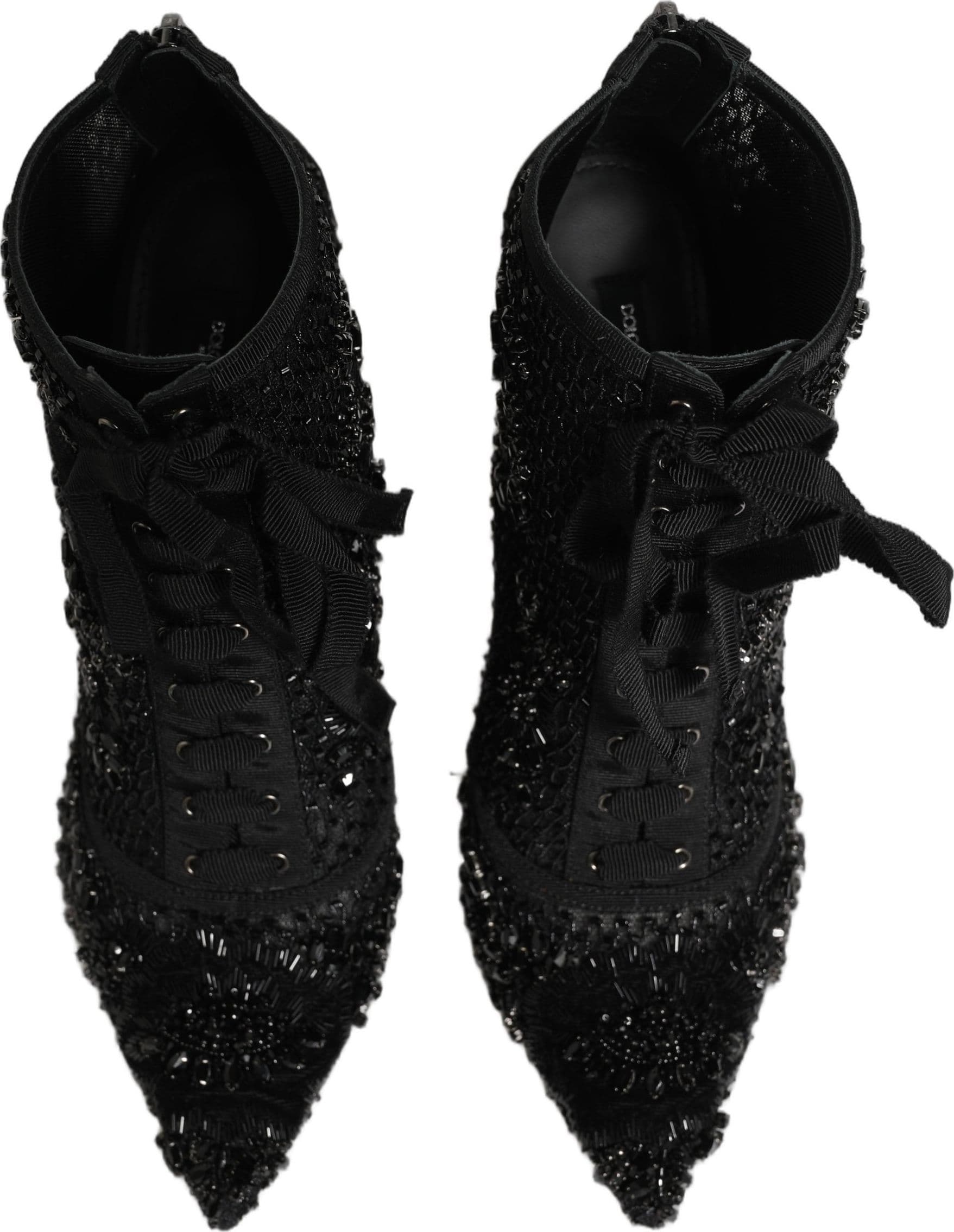 Dolce & Gabbana Black Embellished Mesh Ankle Boots Shoes - 3