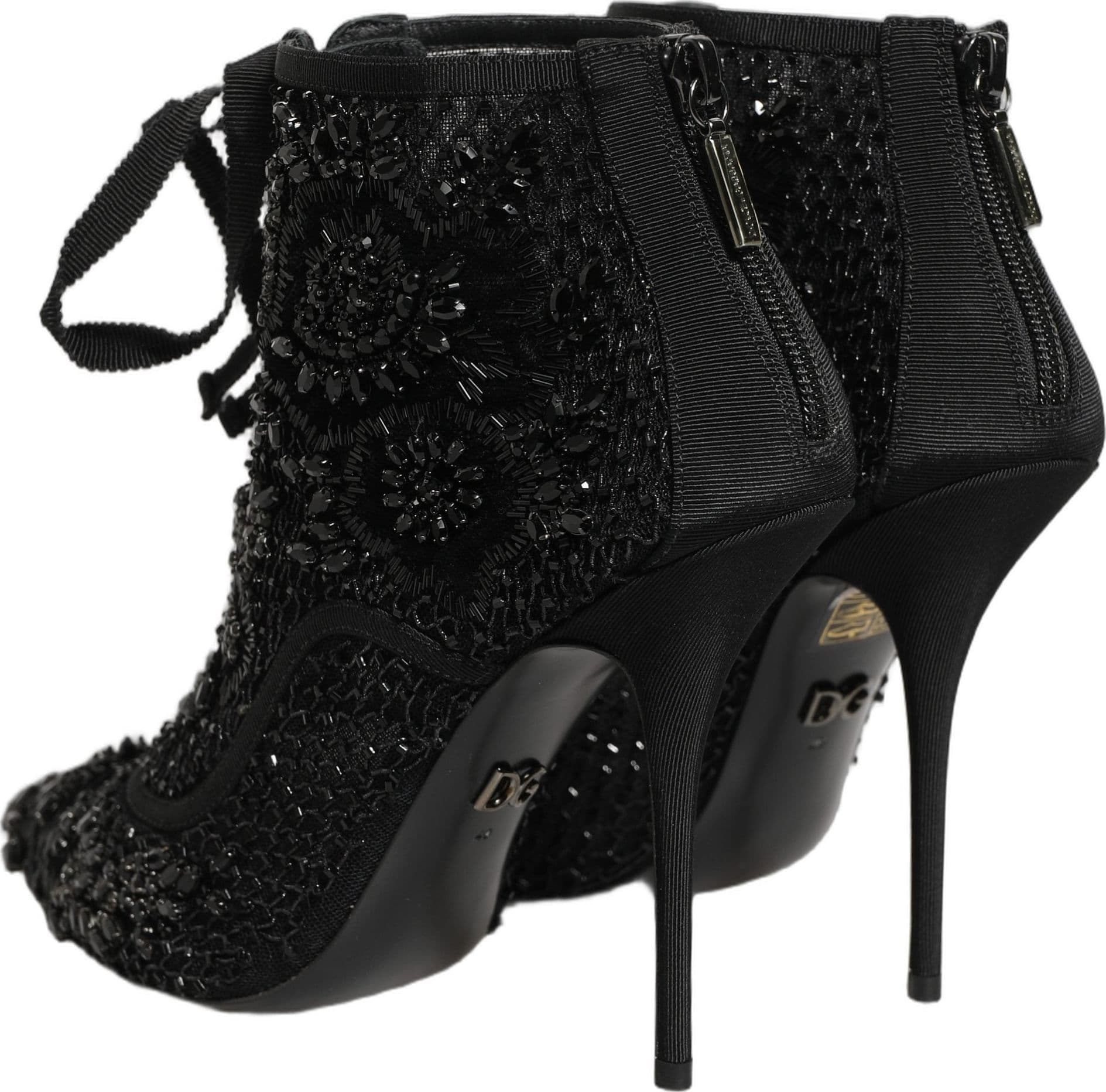 Dolce & Gabbana Black Embellished Mesh Ankle Boots Shoes - 6