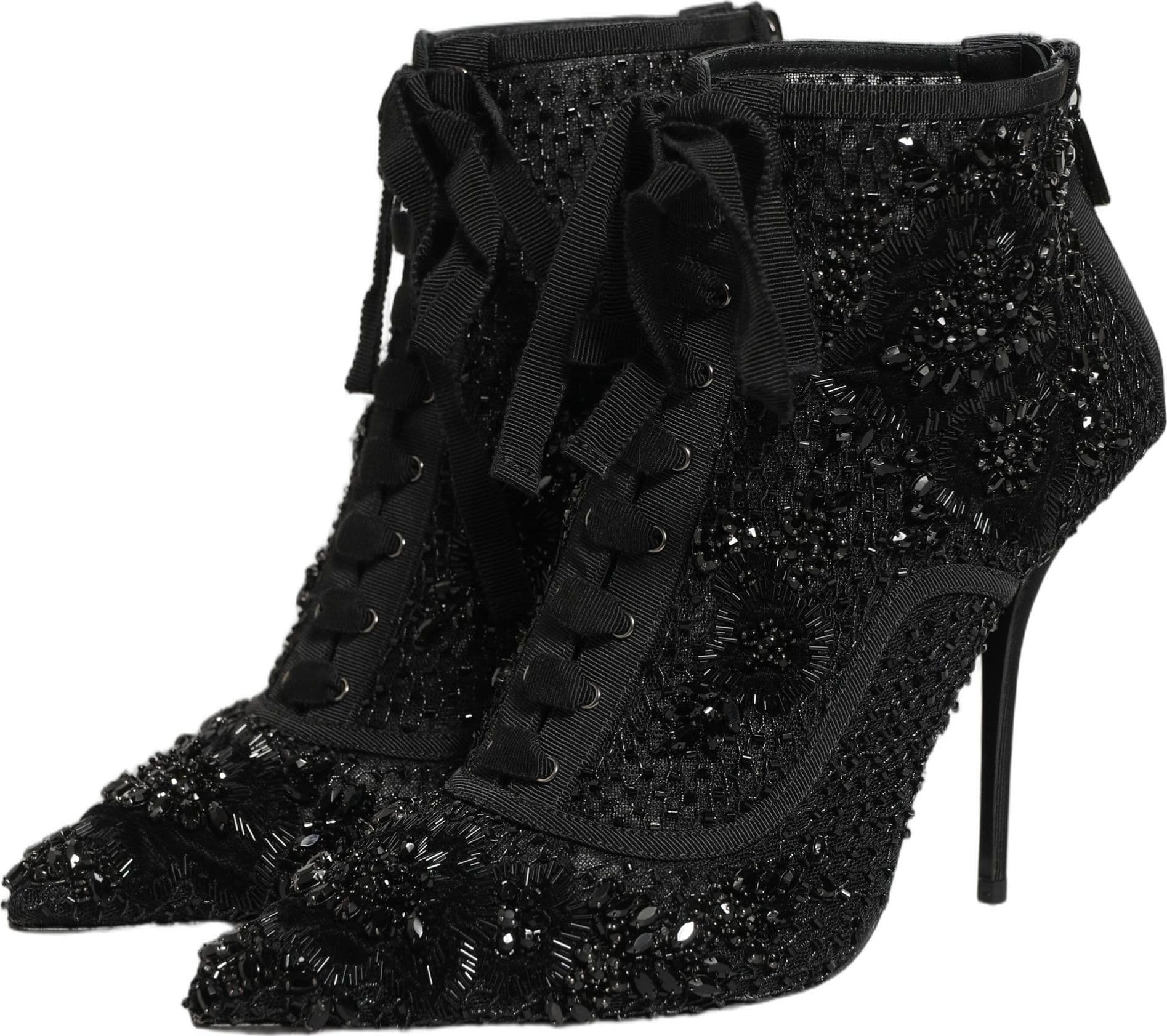 Dolce & Gabbana Black Embellished Mesh Ankle Boots Shoes - 7