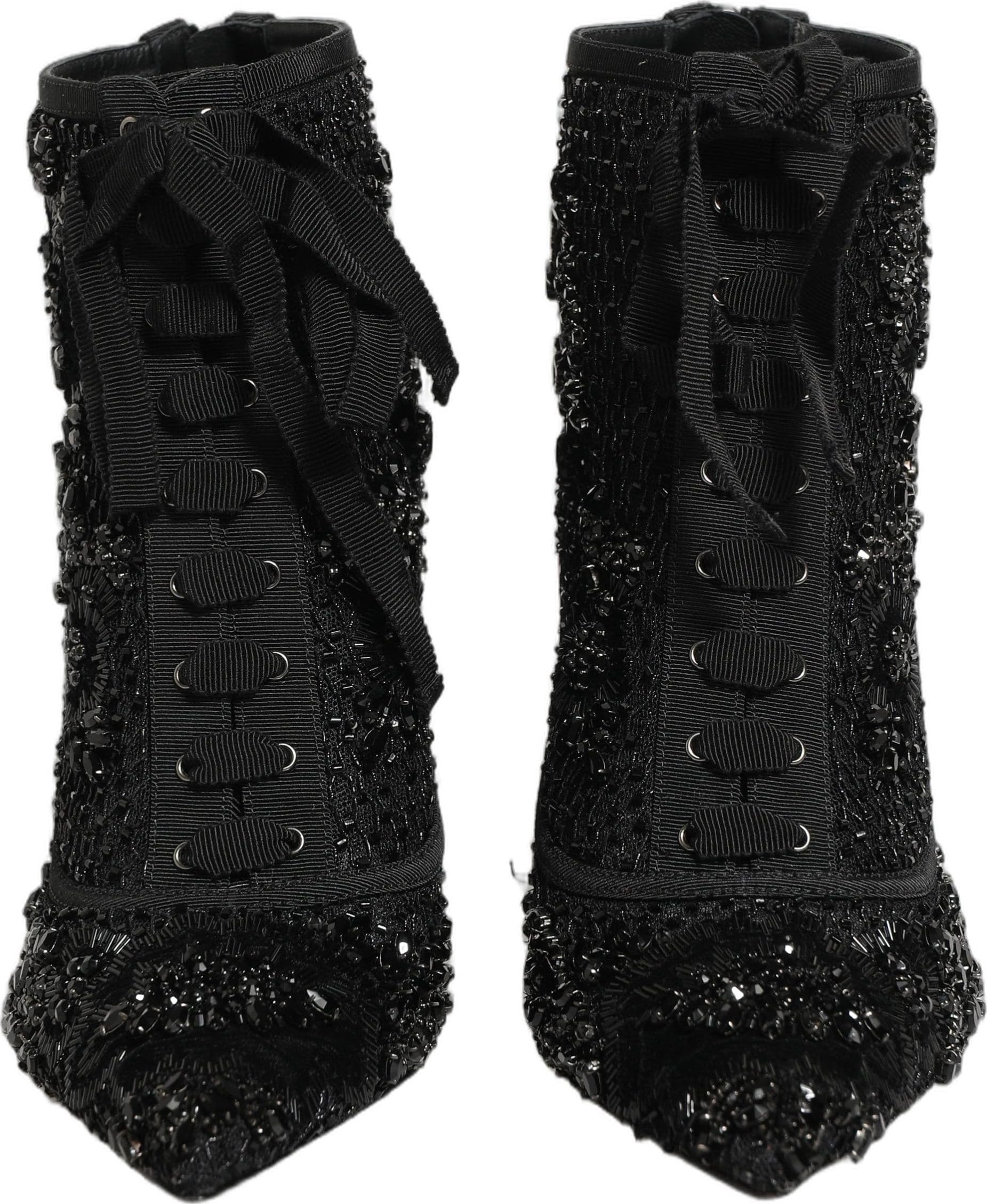 Dolce & Gabbana Black Embellished Mesh Ankle Boots Shoes - 8
