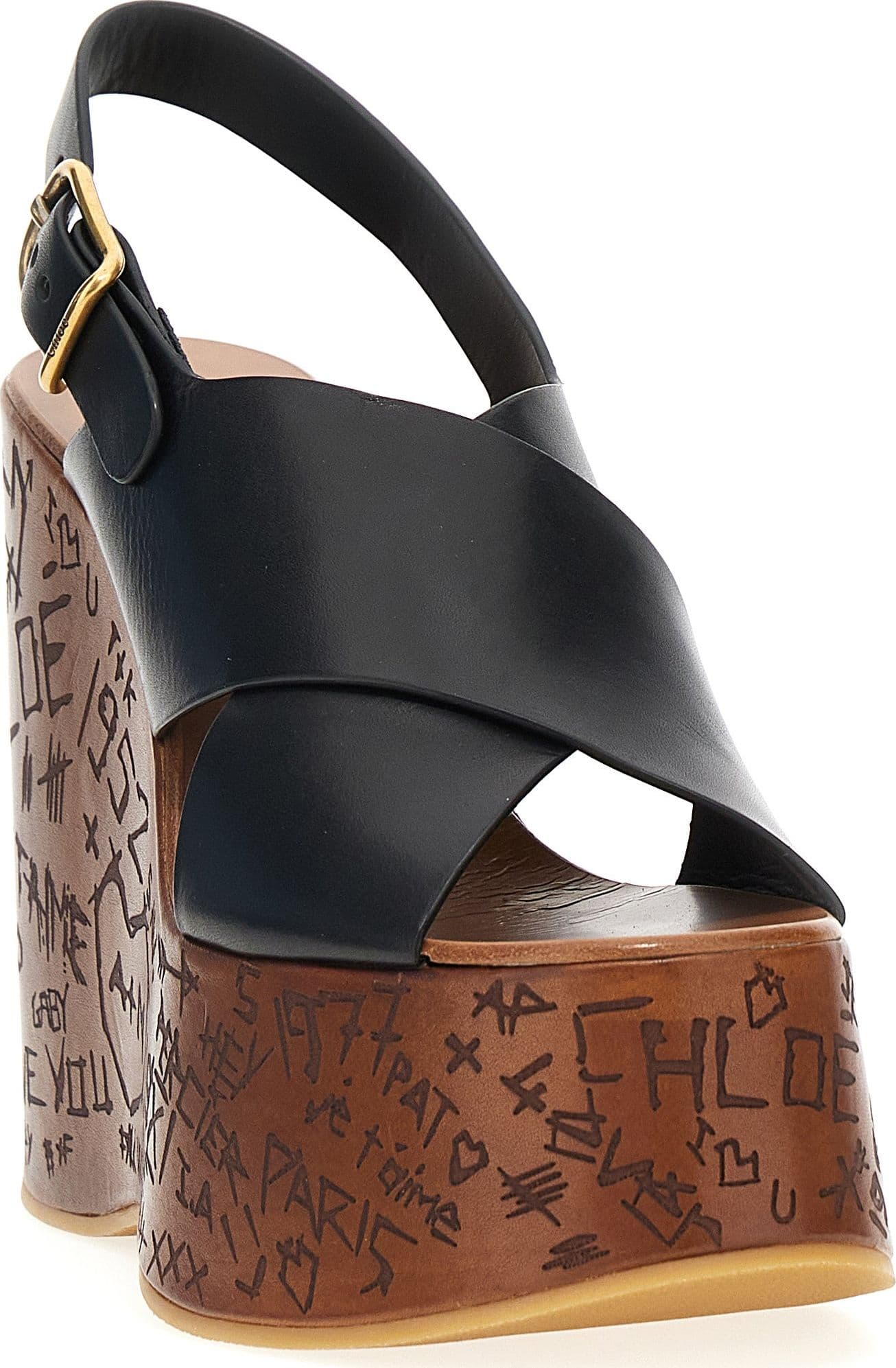 Chloé Black Calfskin Wedge Sandals - 2