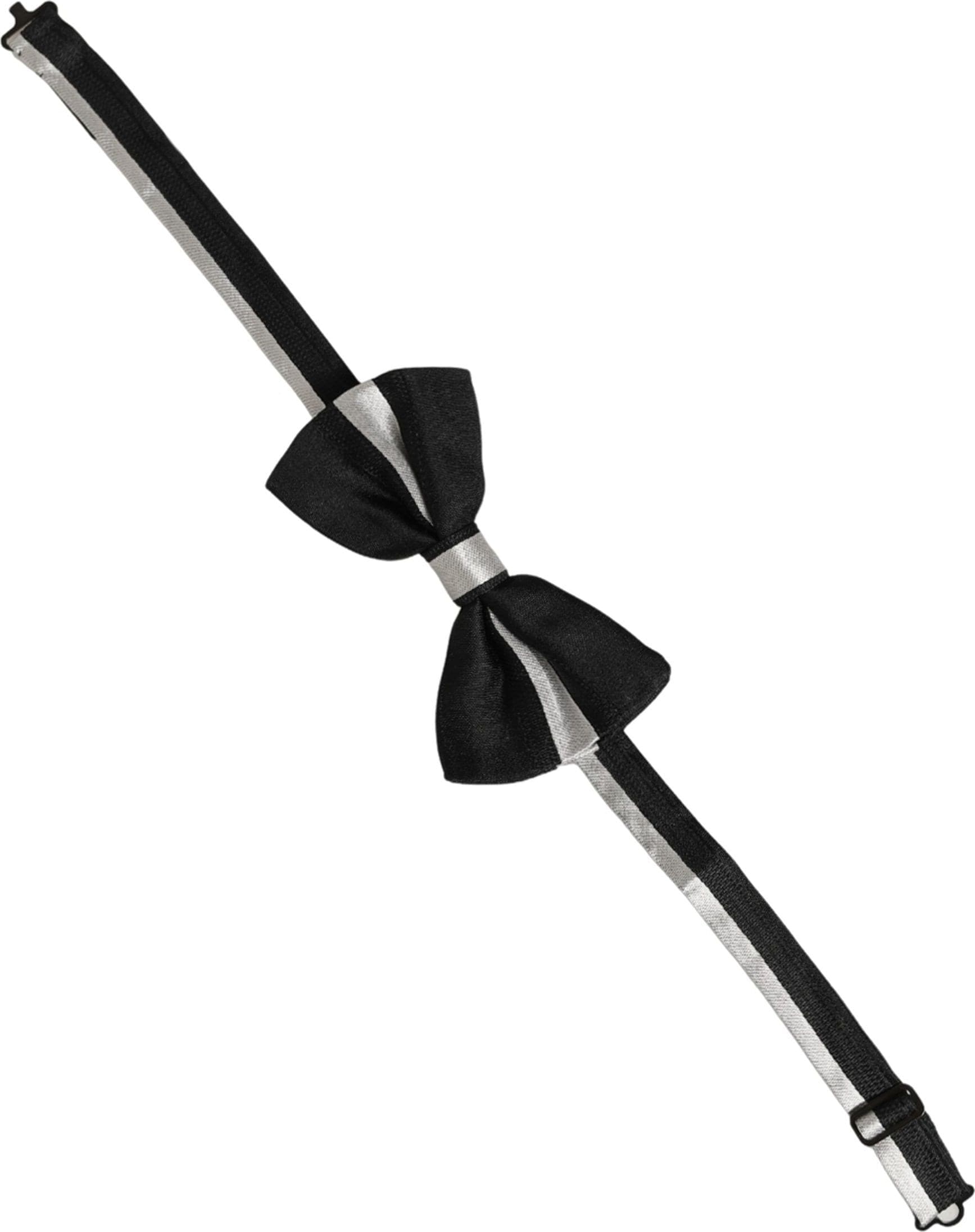 Dolce & Gabbana Black Silver 100% Silk Adjustable Neck Papillon Bow Tie - 2