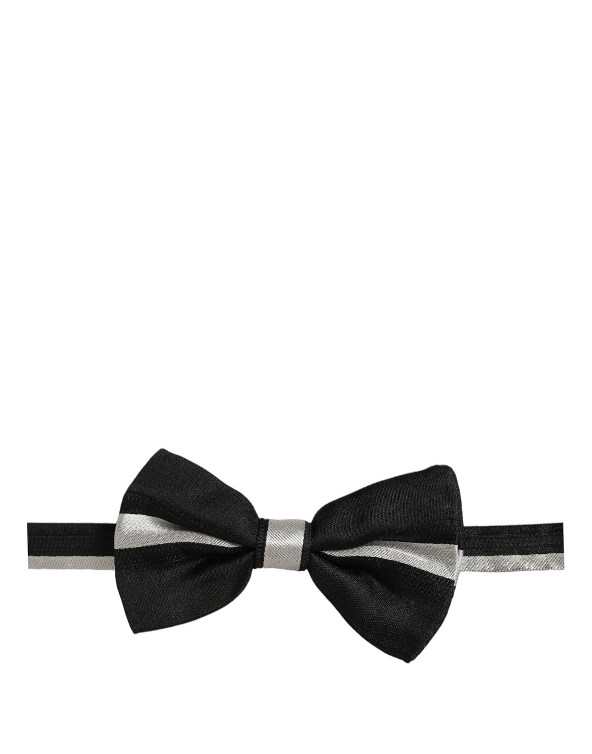 Dolce & Gabbana Black Silver 100% Silk Adjustable Neck Papillon Bow Tie - 5
